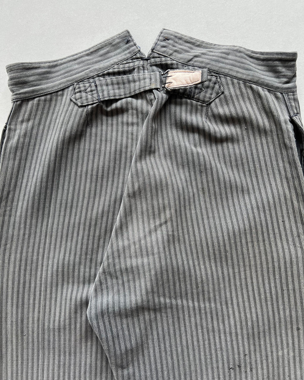 1930S FRENCH SALT & PEPPER STRIPES WORK PANTS (32-35)