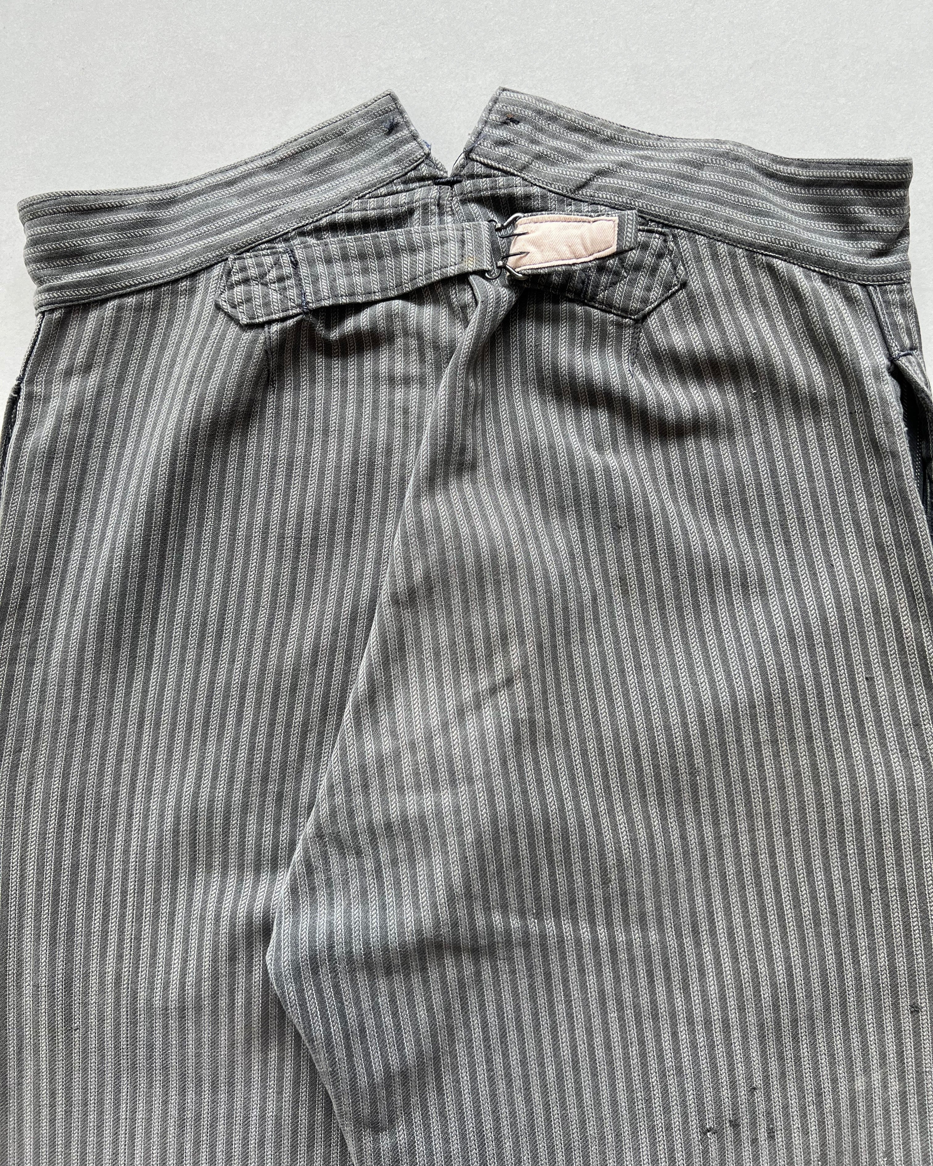 1930S FRENCH SALT & PEPPER STRIPES WORK PANTS (32-35)