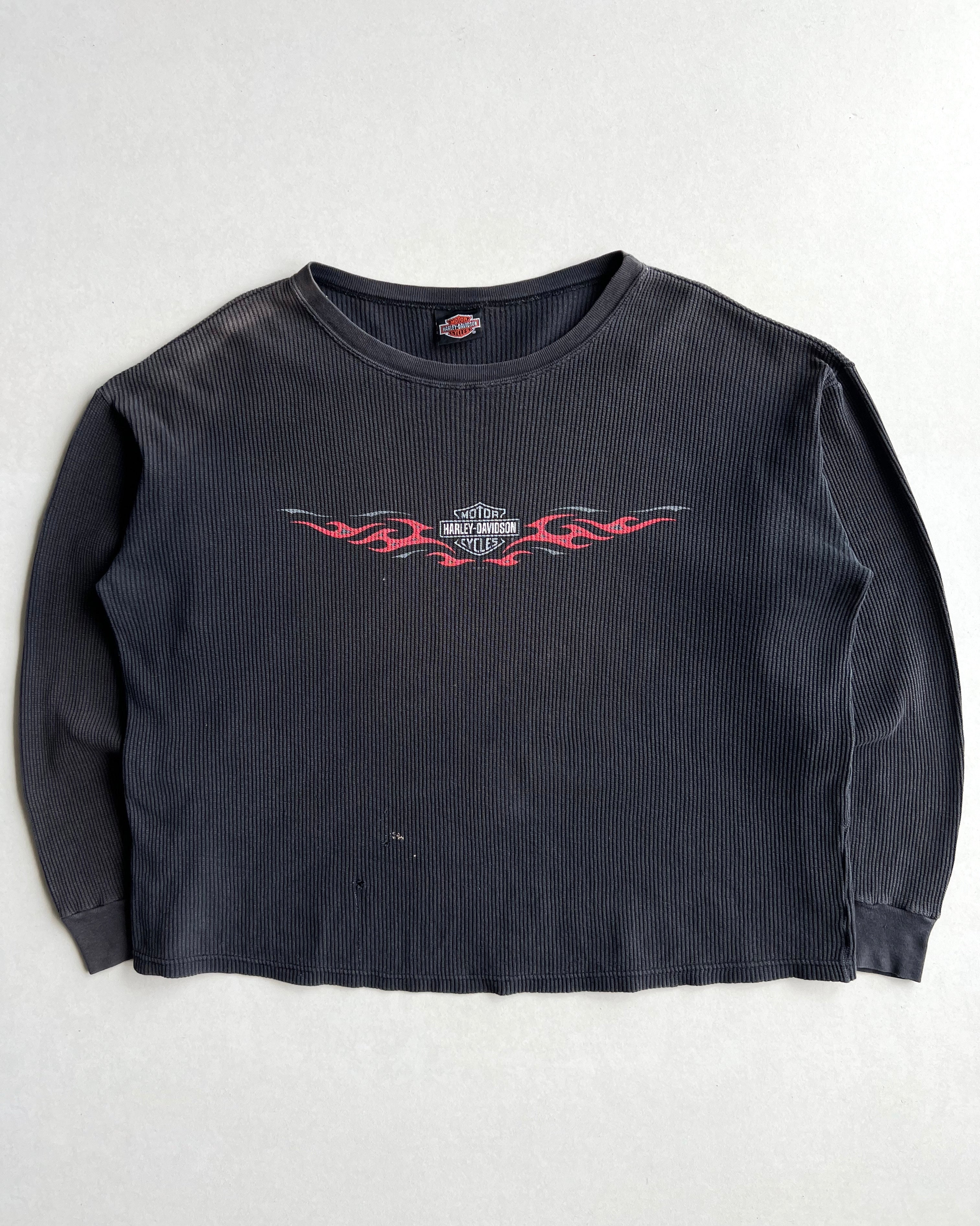 1990S SUN FADED HARLEY DAVIDSON WAFFLE KNIT SWEATER (L)