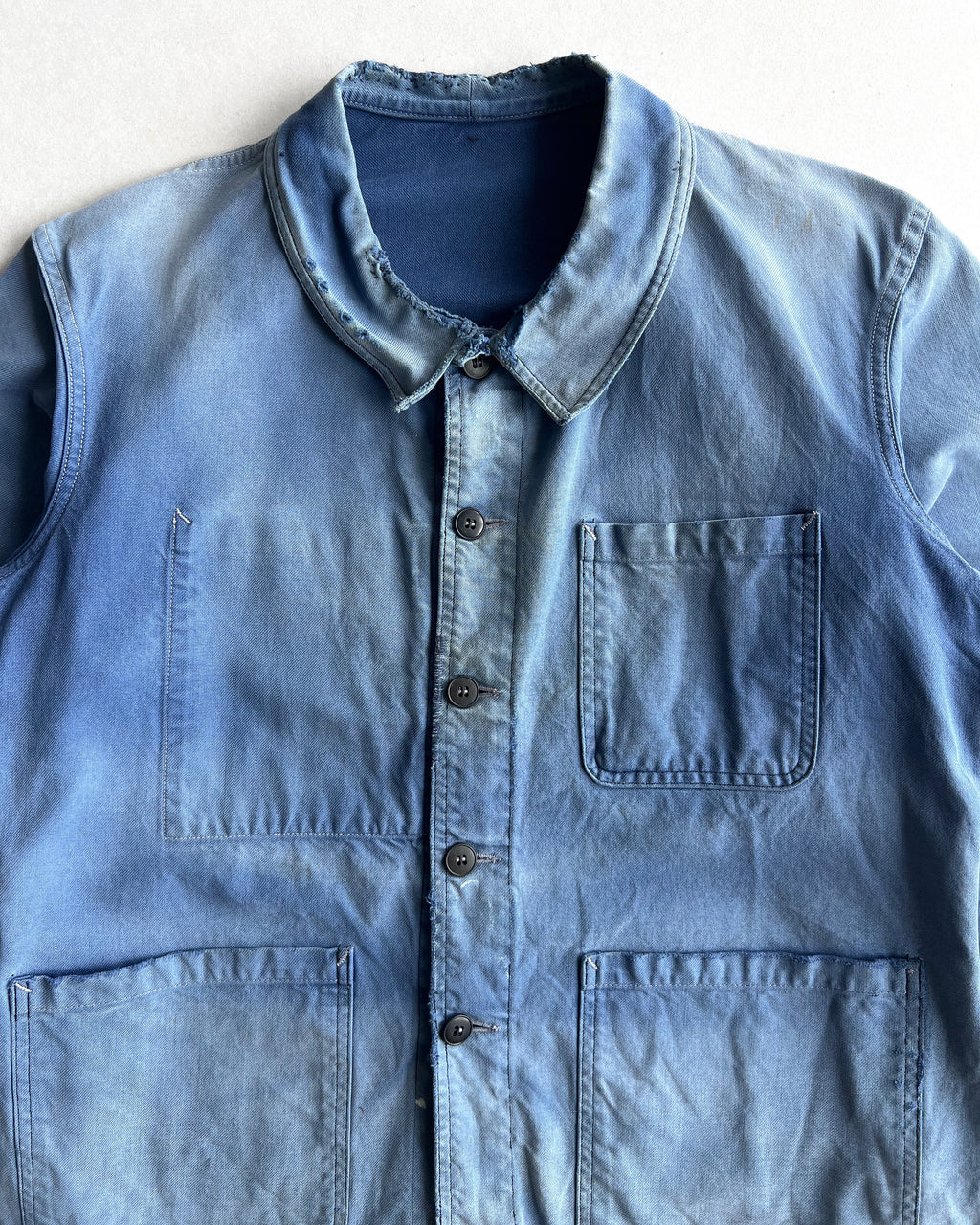 1950S FADED ROUND COLLAR FRENCH WORK CHORE JACKET (M)
