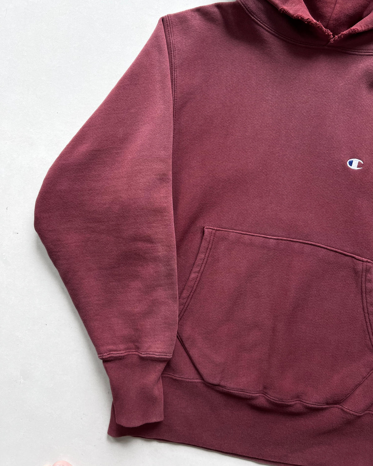 1990S MAROON CHAMPION LOGO REVERSE WEAVE HOODIE (M)