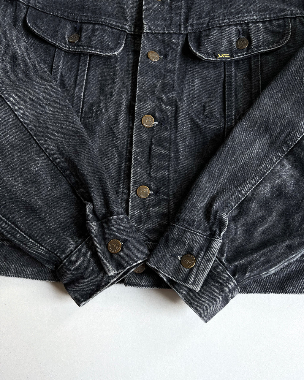 1970S FADED BLACK LEE DENIM RIDER JACKET (L)