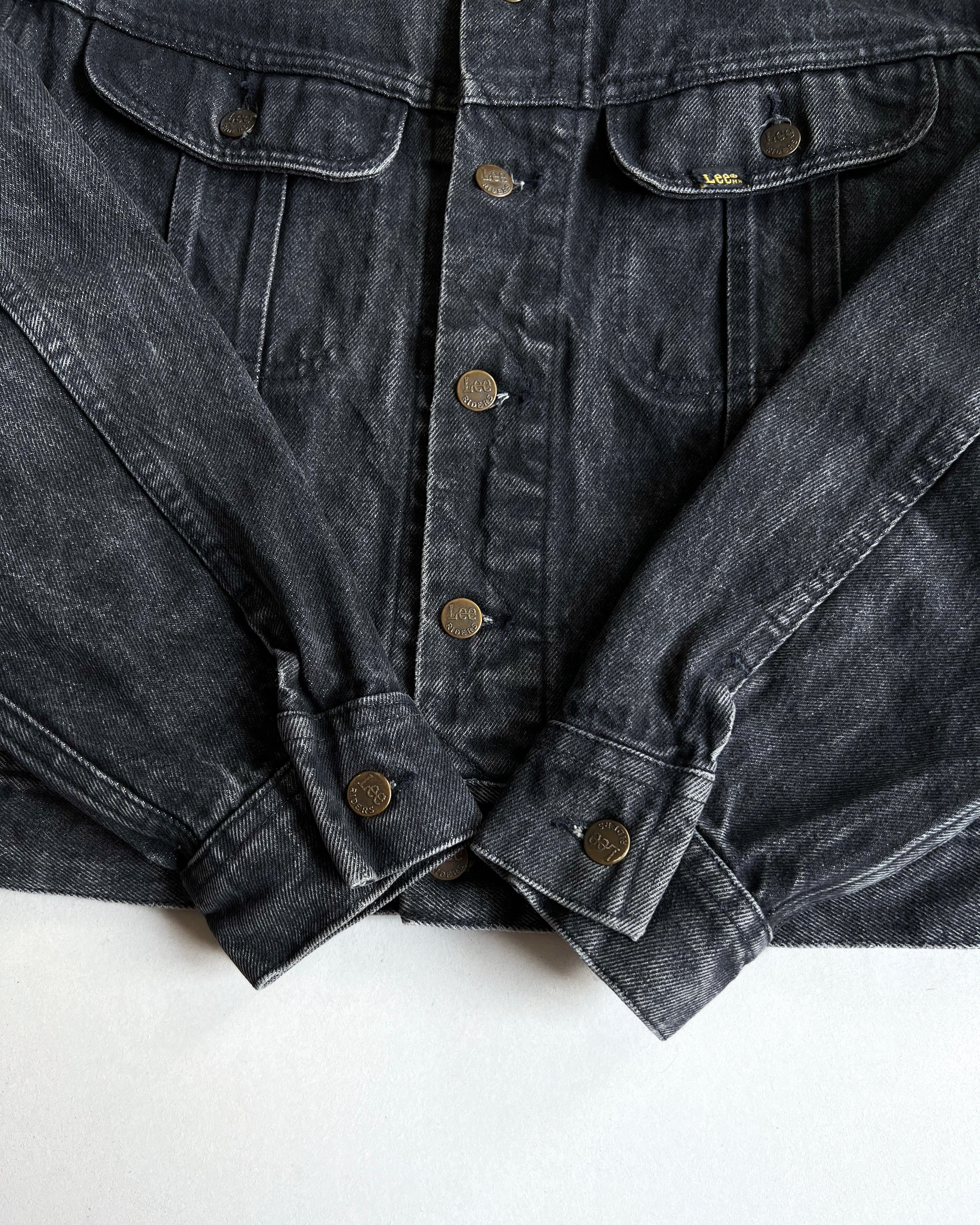 1970S FADED BLACK LEE DENIM RIDER JACKET (L)