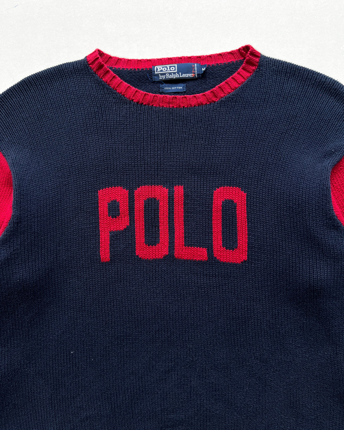 1990S POLO RALPH LAUREN STADIUM KNIT SWEATER (M)