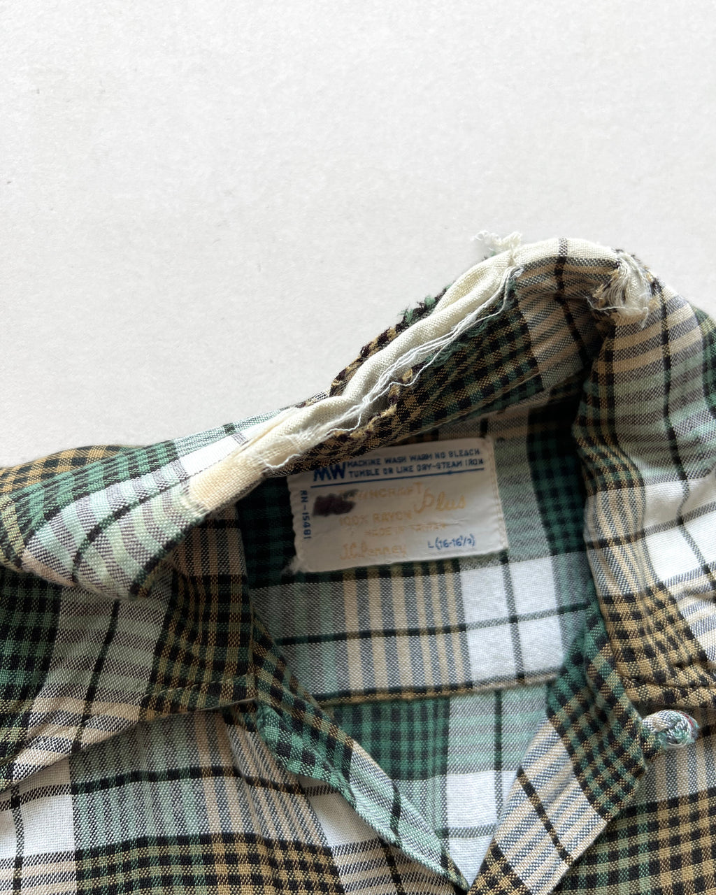 1960S TOWNCRAFT JC PENNEY RAYON LOOP COLLAR FLANNEL (L)