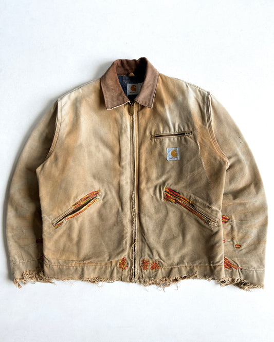 1990S SUN FADED REPAIRED CARHARTT DETROIT WORK JACKET (L)