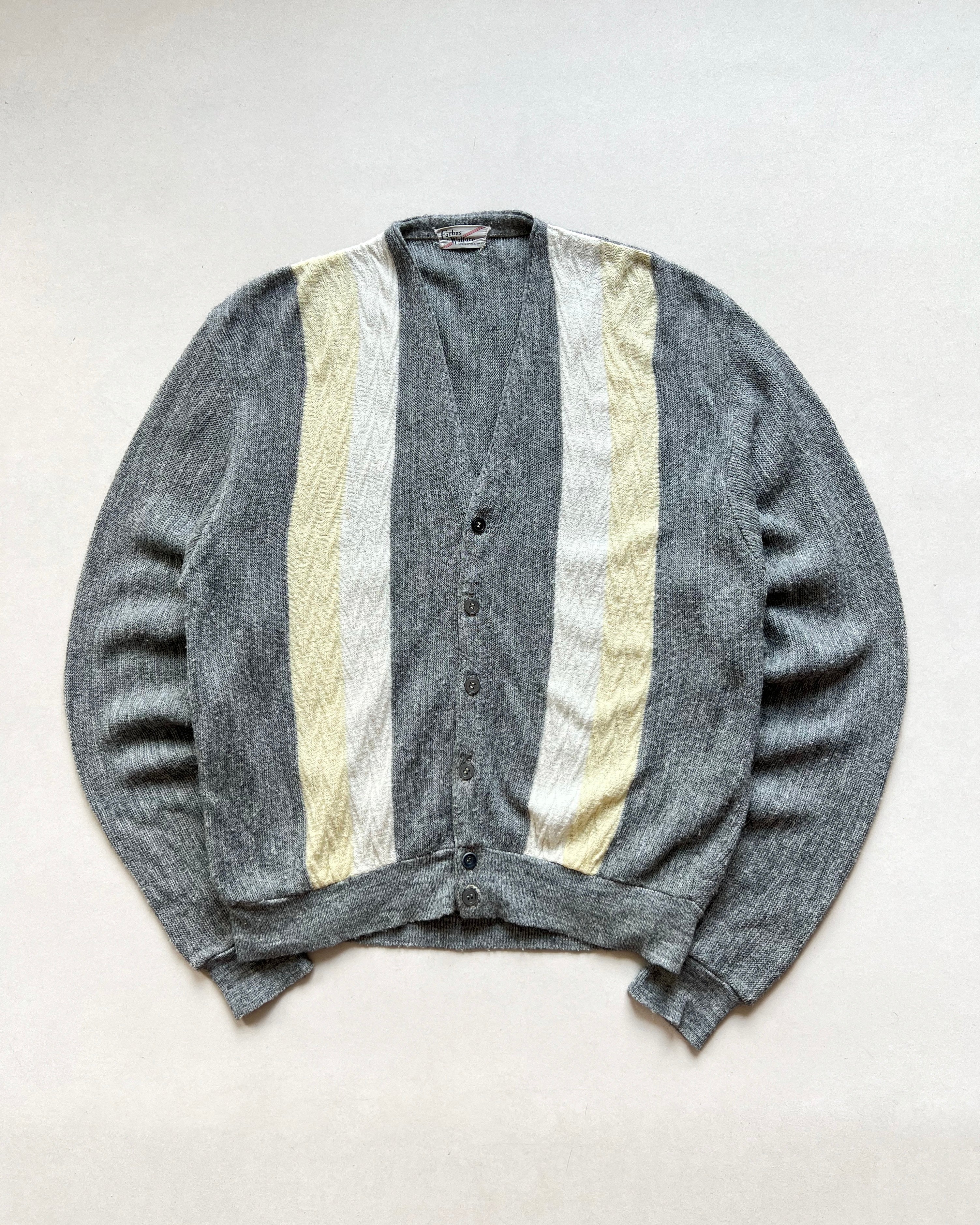 1960S GREY THREE-TONE ACRYLIC CARDIGAN (L)