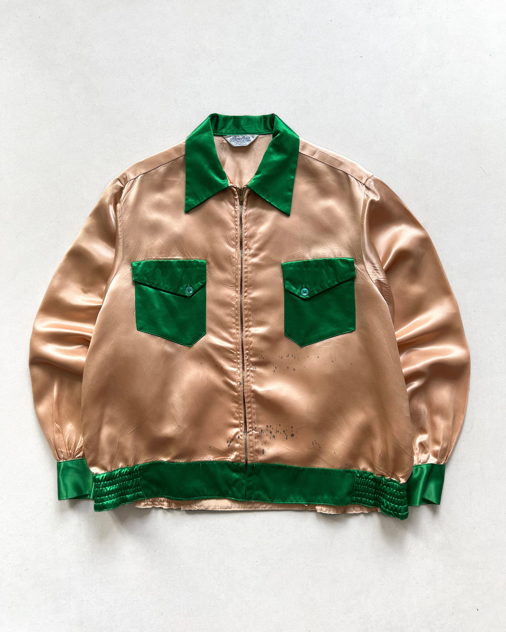 1940S TWO-TONE SATIN “COLUMBIA BASIN SHRINE CLUB' BOWLER'S JACKET (L)