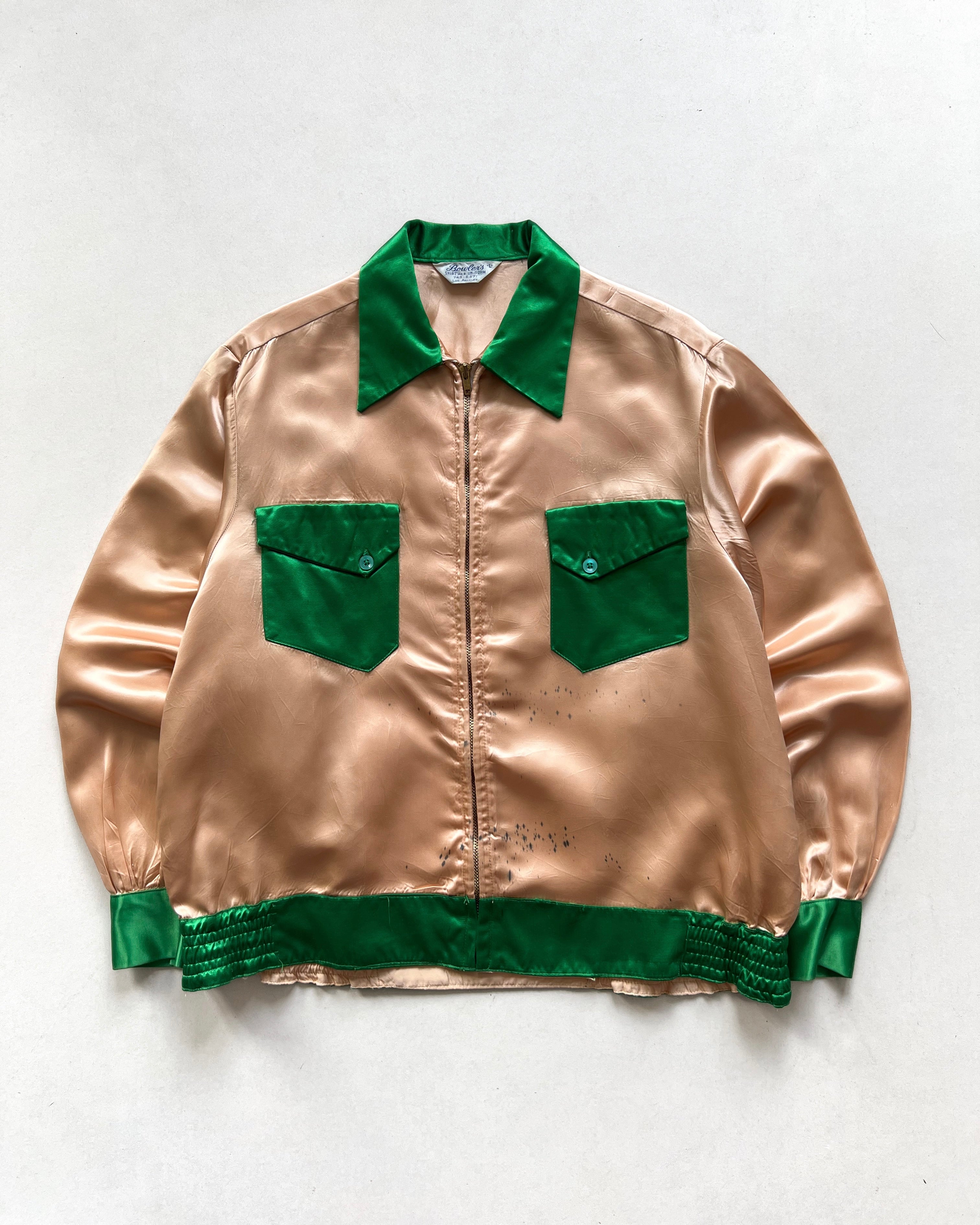 1940S TWO-TONE SATIN “COLUMBIA BASIN SHRINE CLUB' BOWLER'S JACKET (L)