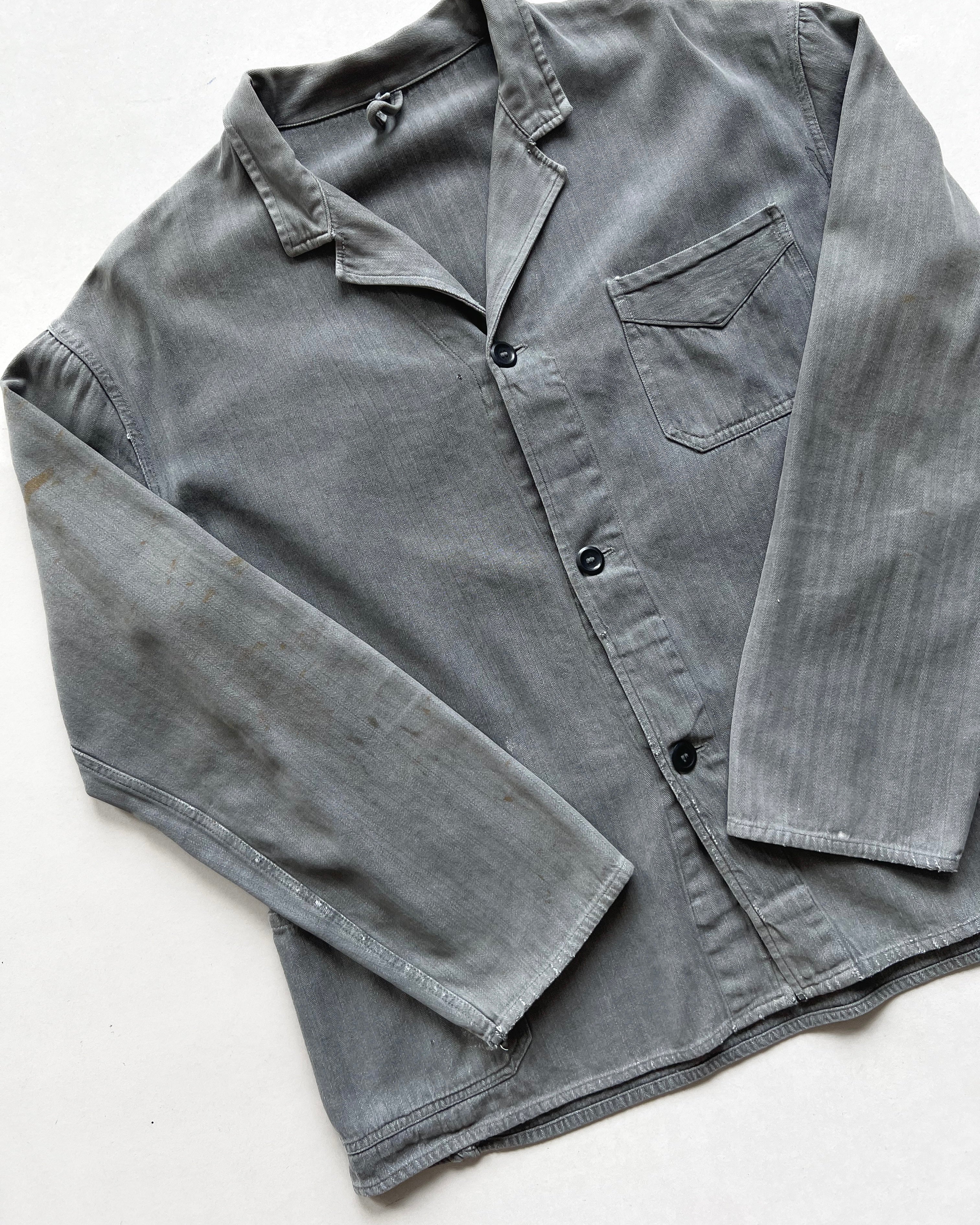 1940S FRENCH HBT V POCKET WORK JACKET (M)