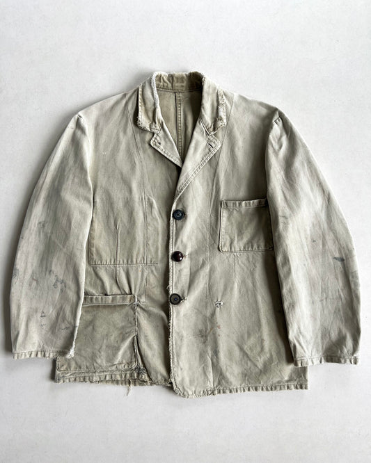 1940S FRENCH WORK CHORE REPAIRED JACKET (L)