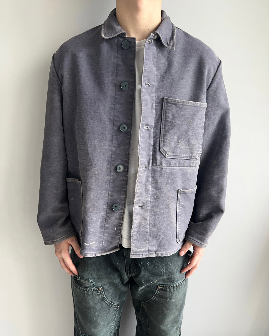 1960S FADED GREY/PURPLE MOLESKN FRENCH WORKWEAR (L)