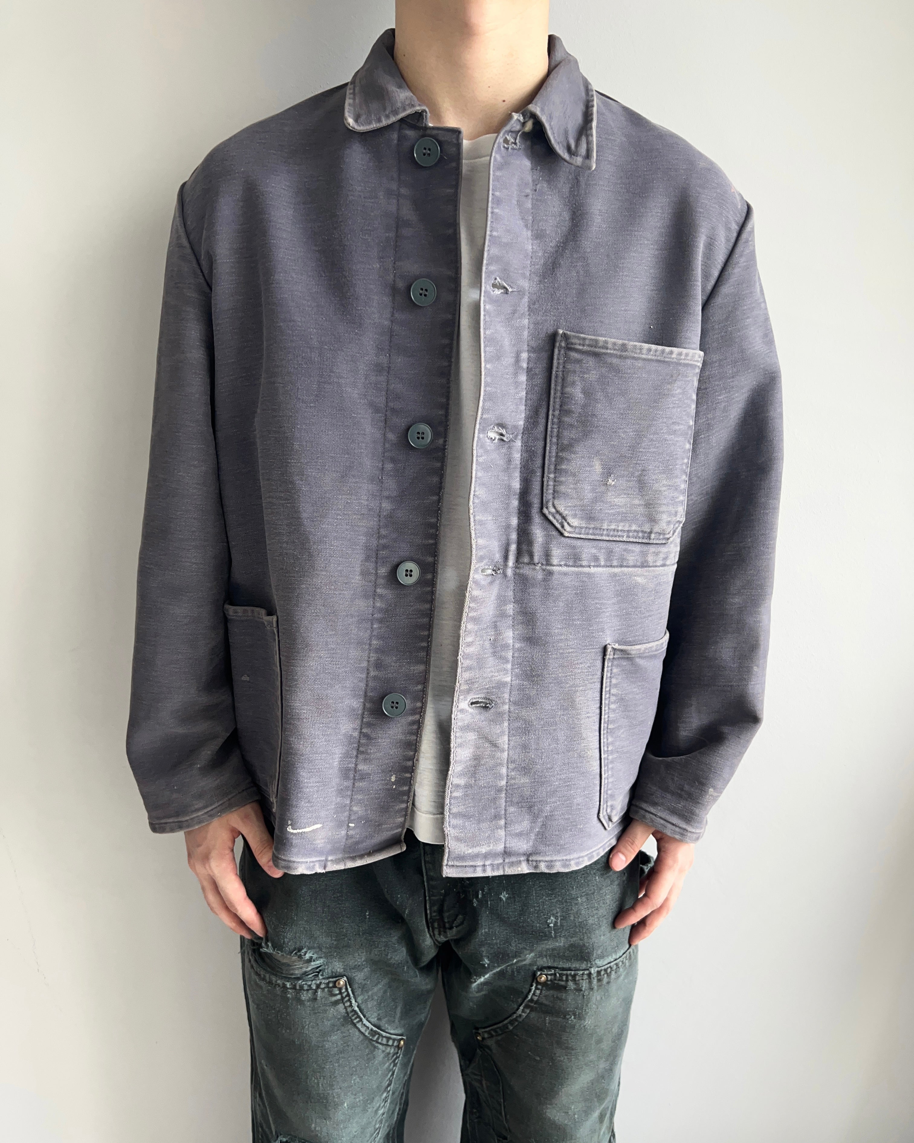 1960S FADED GREY/PURPLE MOLESKN FRENCH WORKWEAR (L)