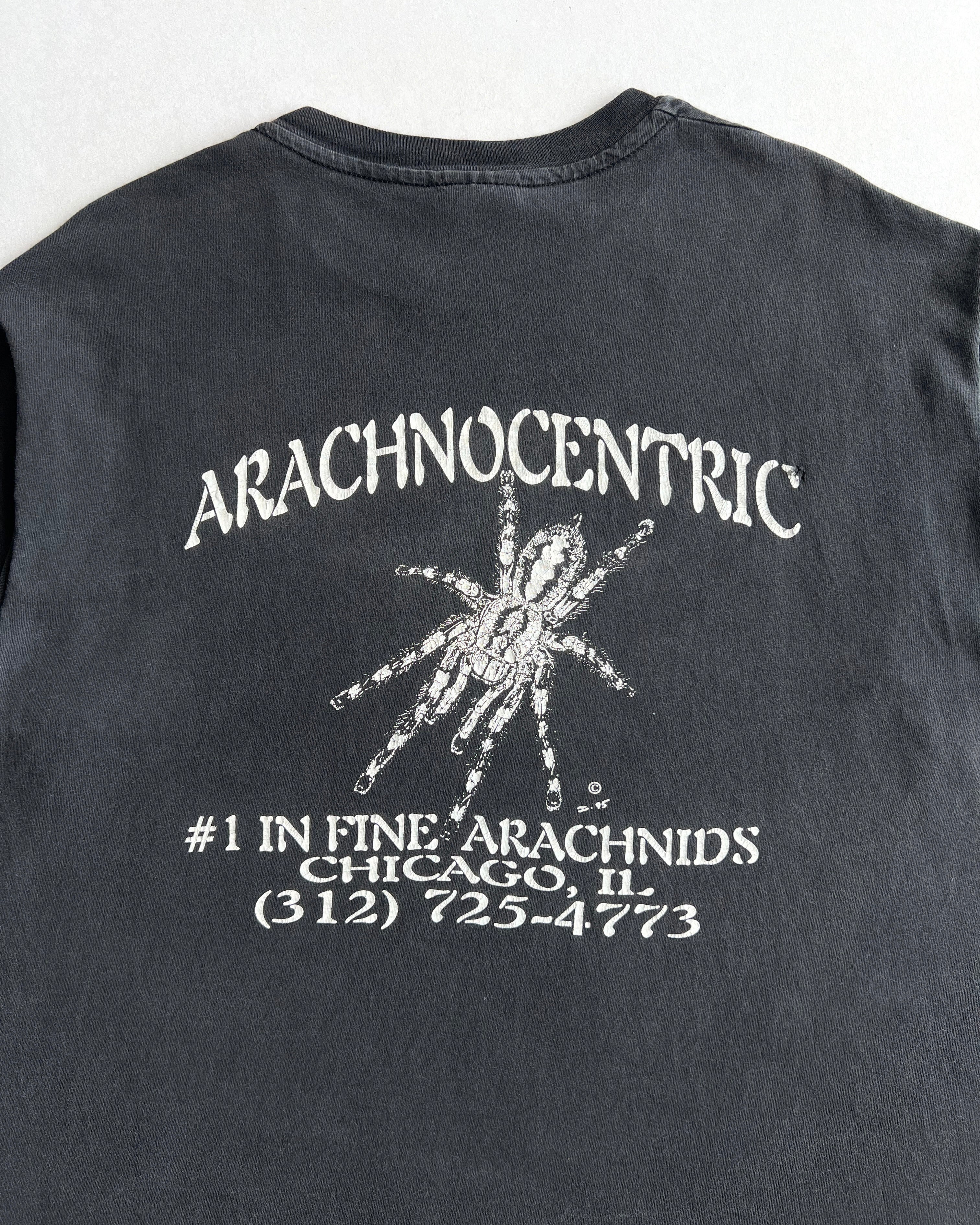 1990S FADED BLACK 'ARACHNOCENTRIC' SINGLE STITCH TEE (XL)