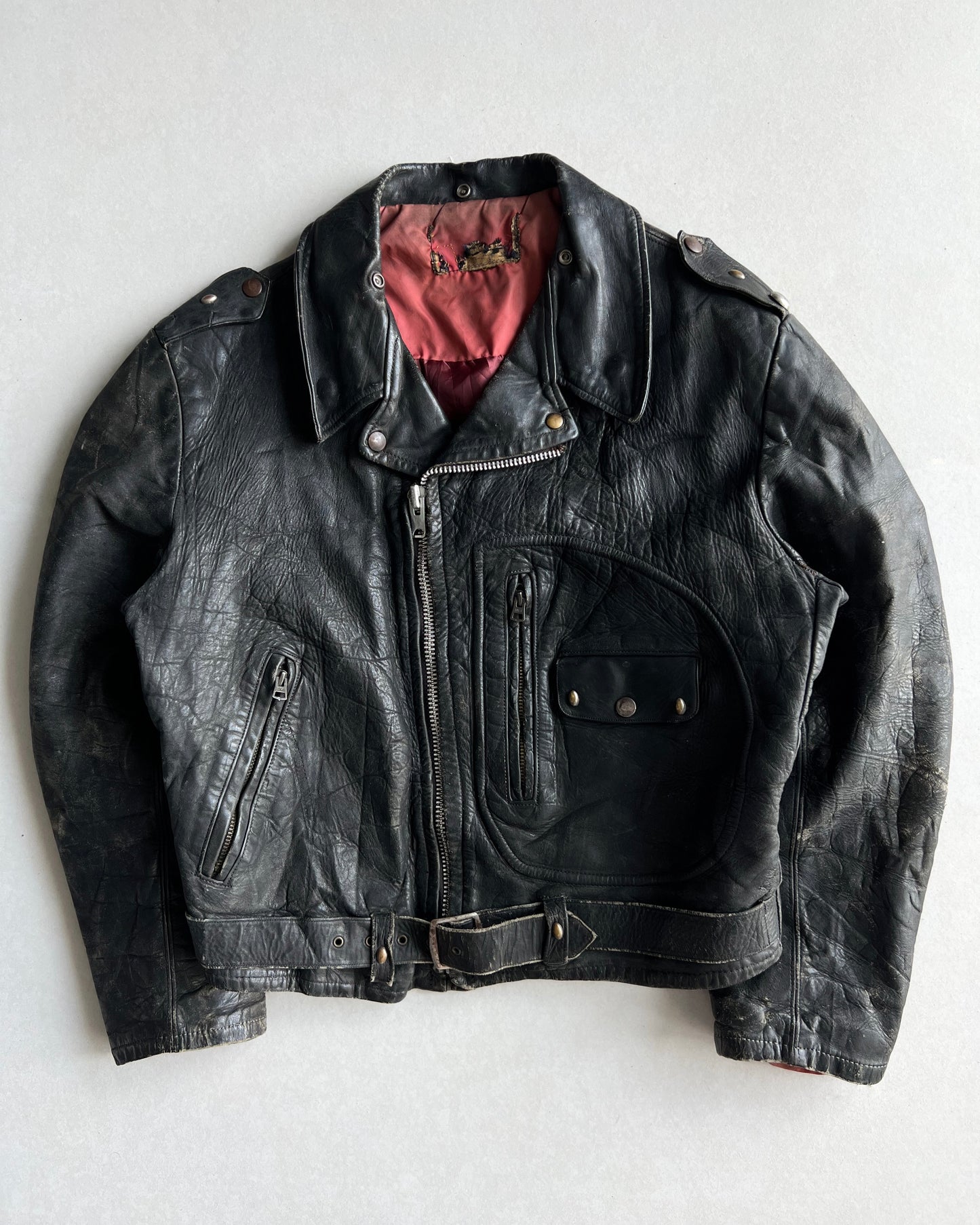 1950S HERCULES SEARS 'D' POCKET HORSEHIDE LEATHER BIKER JACKET (L)