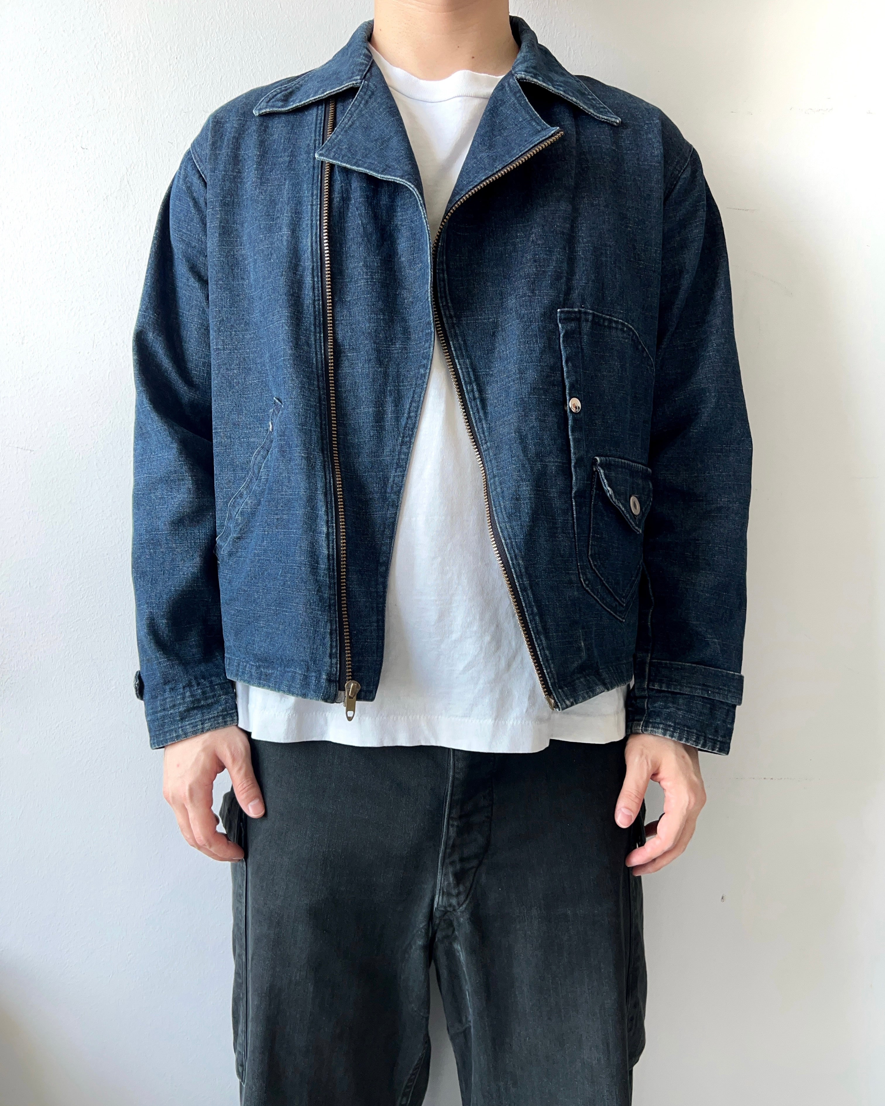 1980S JAPANESE 'D' POCKET BIKER DENIM JACKET (M)