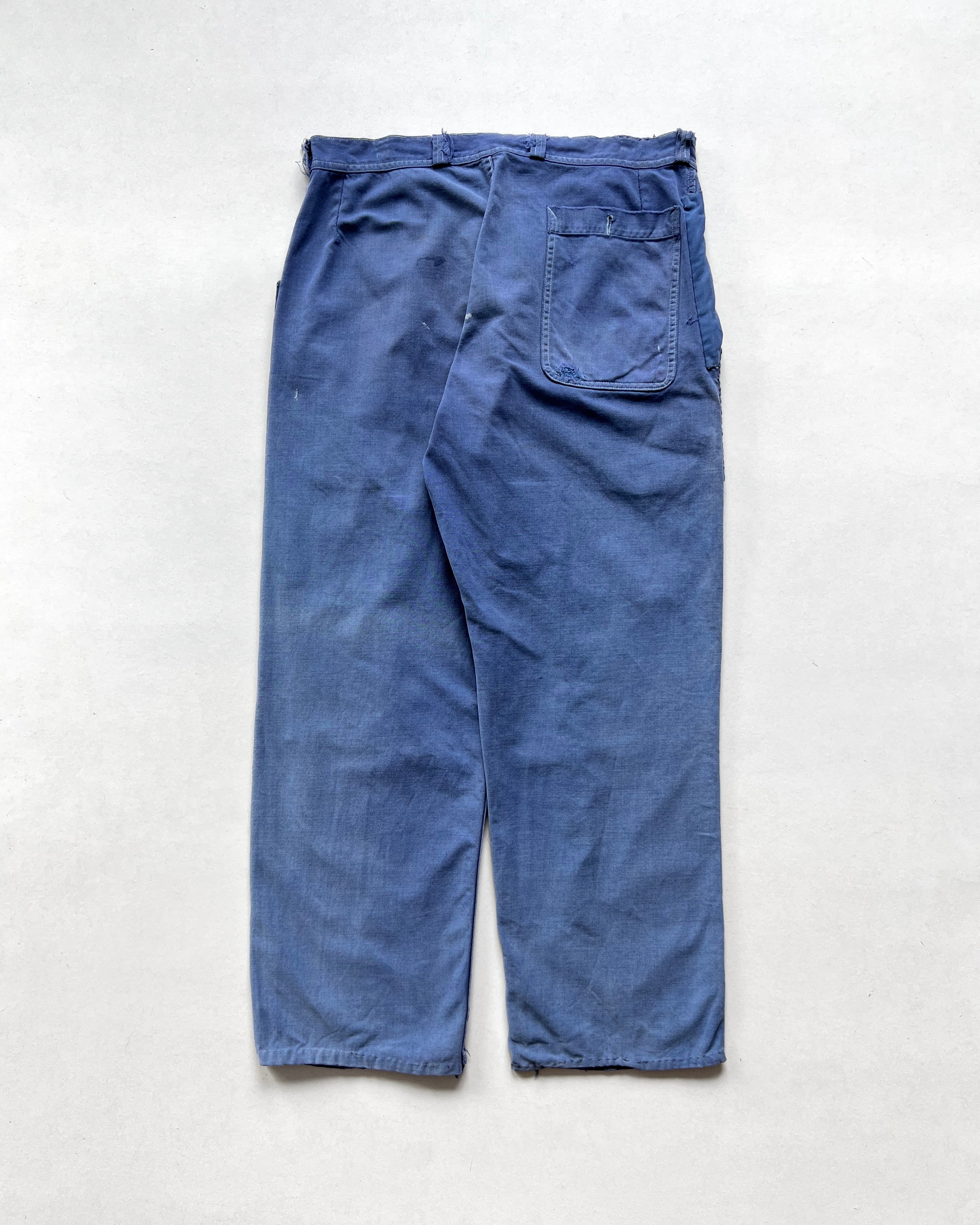 1950S FADED INDIGO FRENCH REPAIRED WORK PANTS (34)