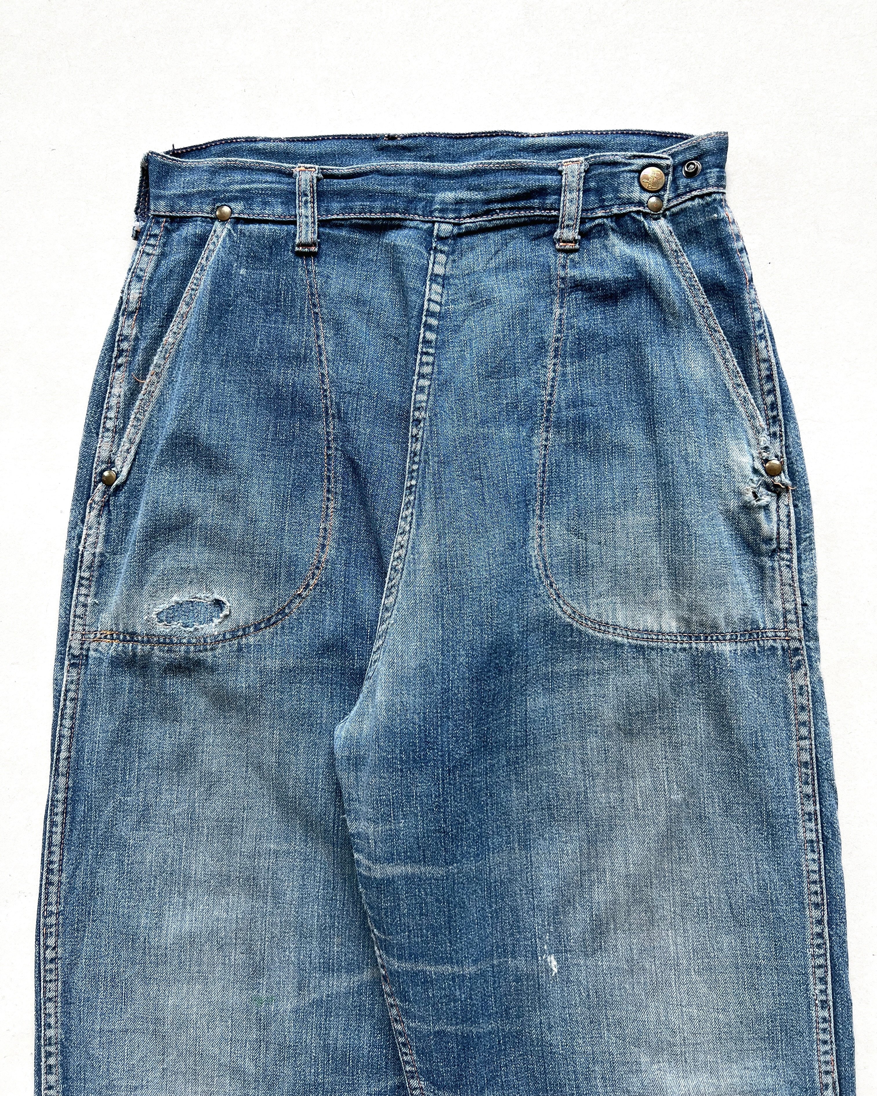 1950S LADIES BLUE BELL SIDE ZIP JEANS (26-28)