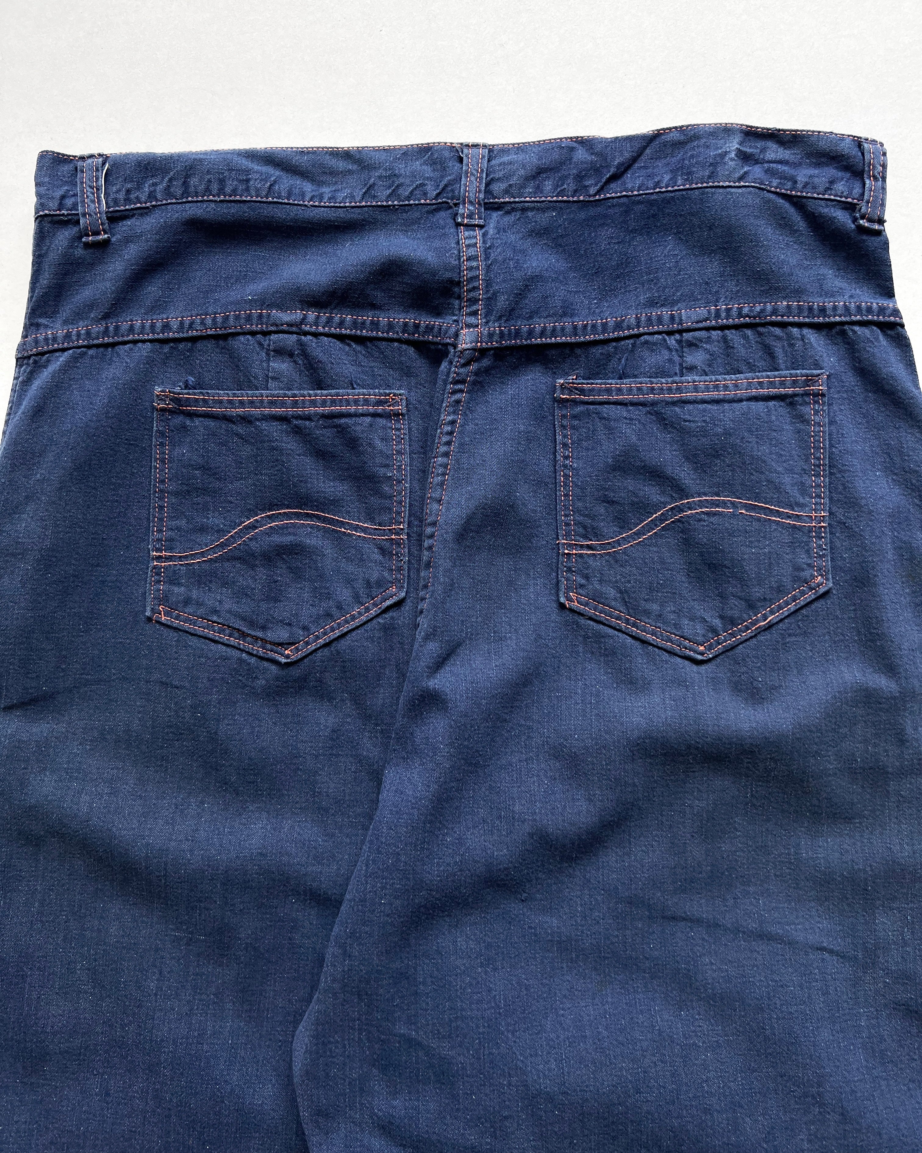 1940S MONTGOMERY WARD SIDE ZIP DENIM WORK TROUSERS (34)