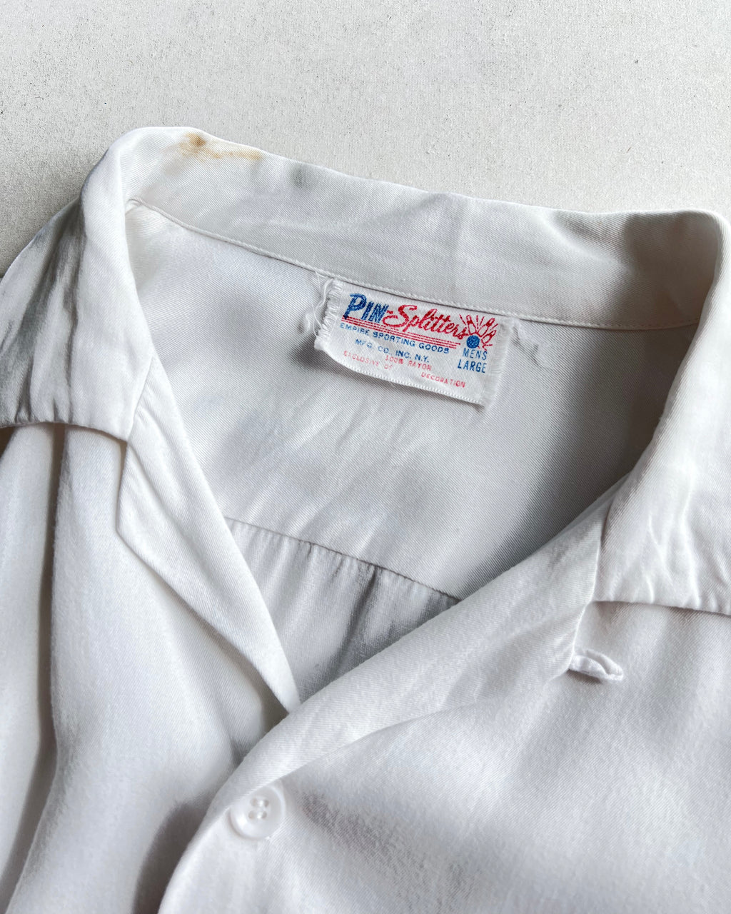 1960S WHITE RAYON BOWLING SHIRT (L)