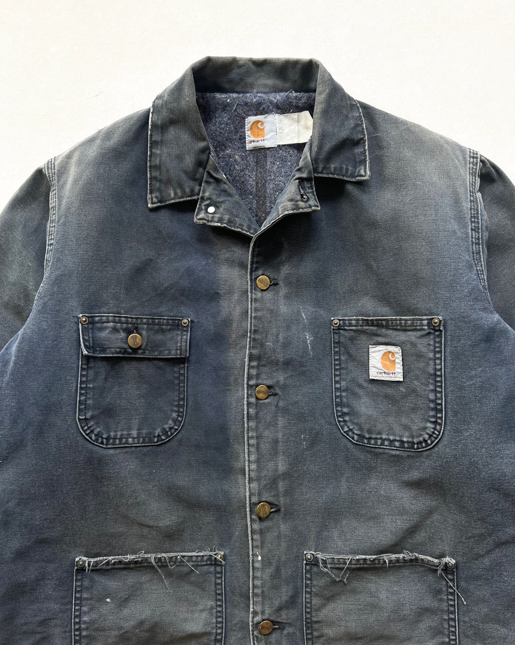 1990S FADED CARHARTT CANVAS CHORE JACKET (L)