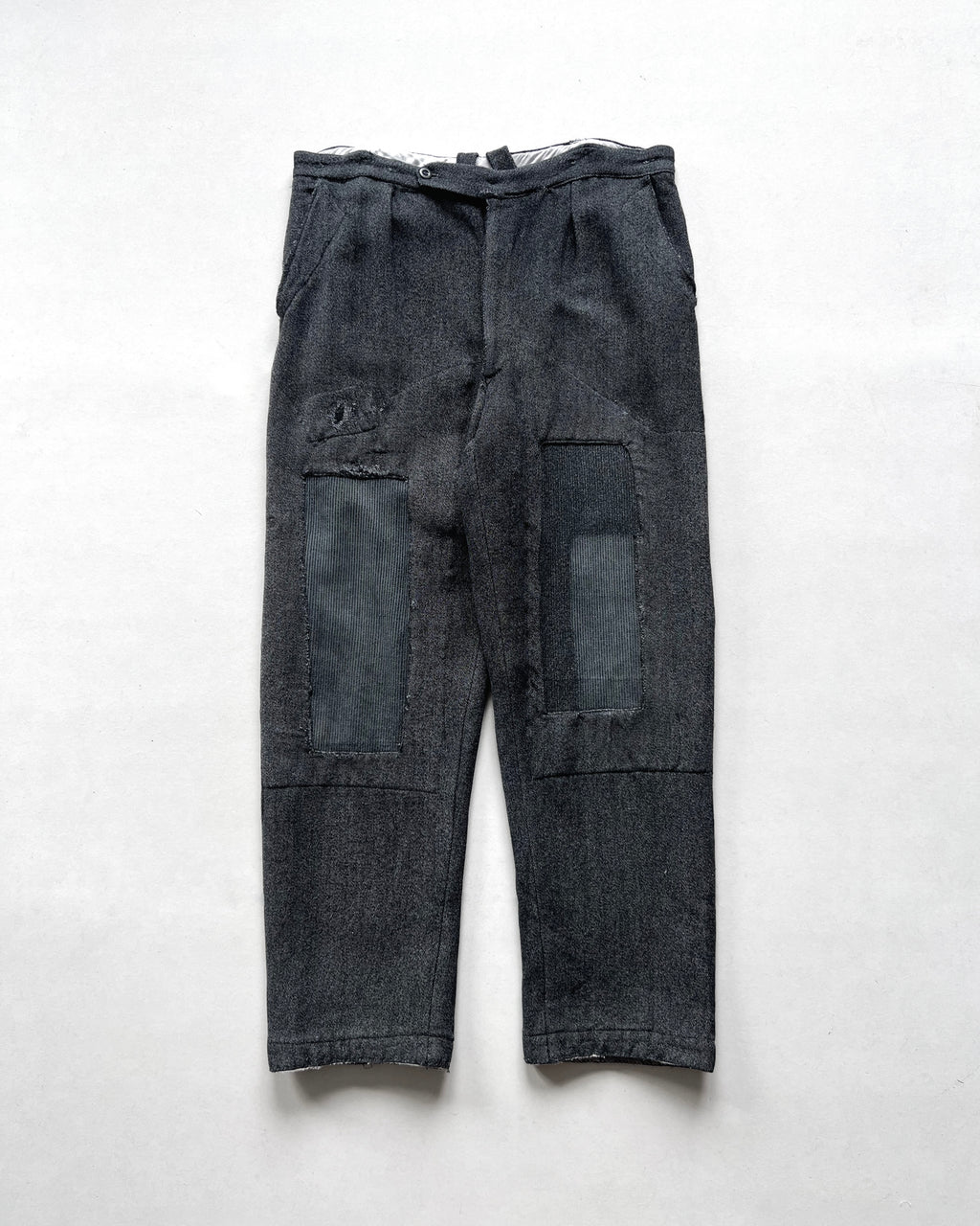 1950S FRENCH SALT & PEPPER REPAIRED WORK TROUSERS (33-35)