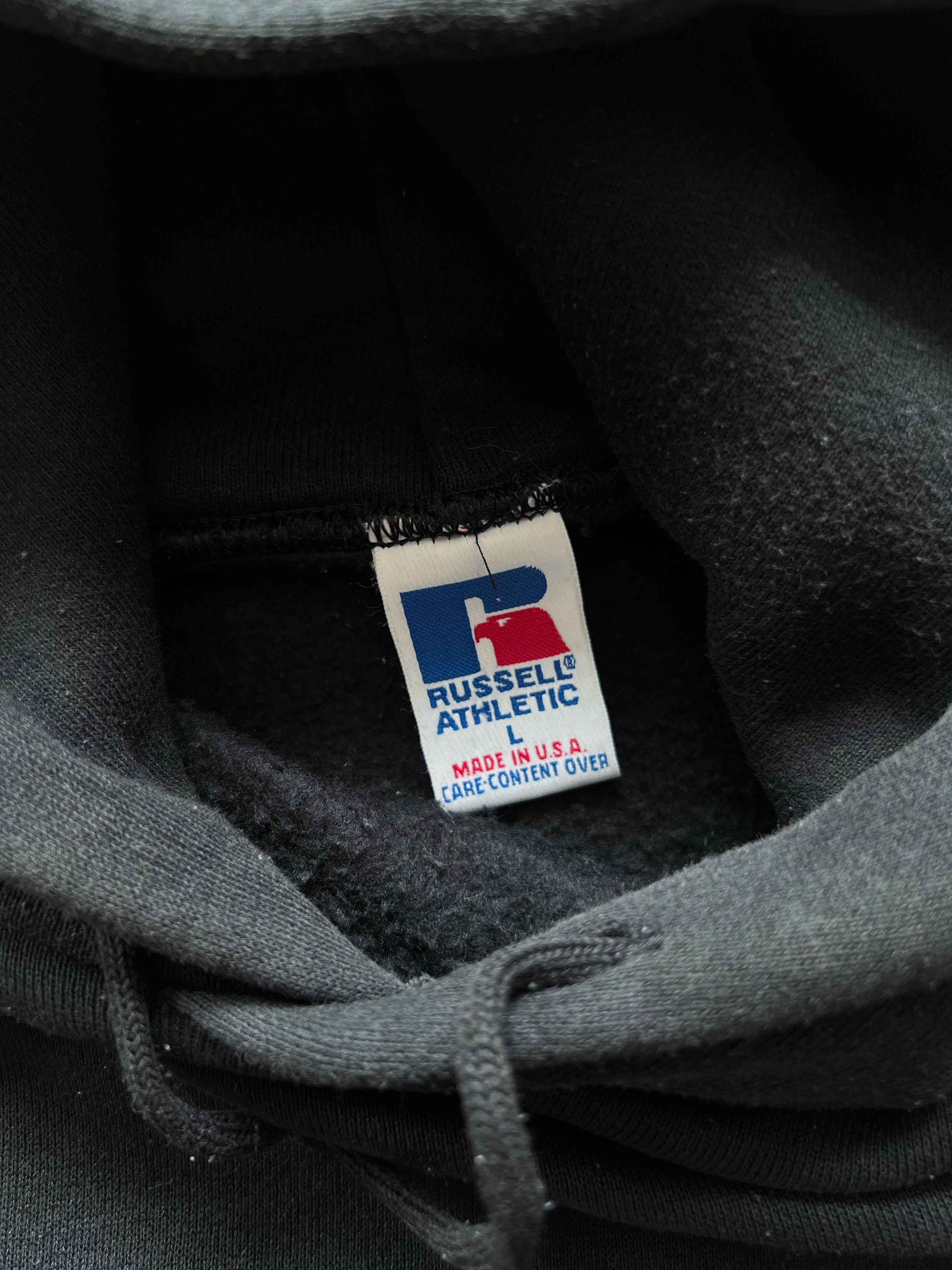1990S RUSSELL BLACK BLANK HOODIE (L)