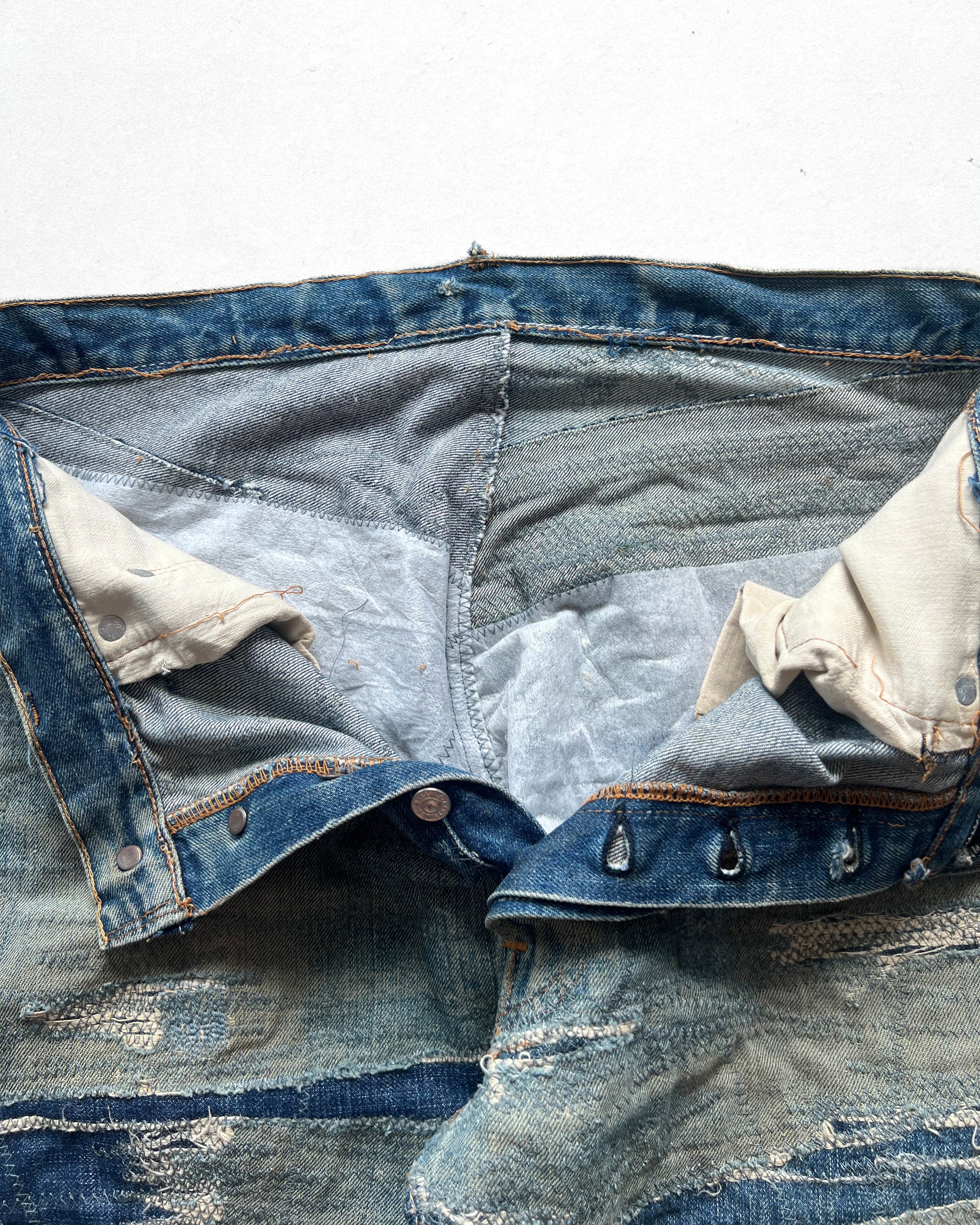 1970S LEVI'S 501 BIG E REPAIRED SELVEDGE JEANS (35)
