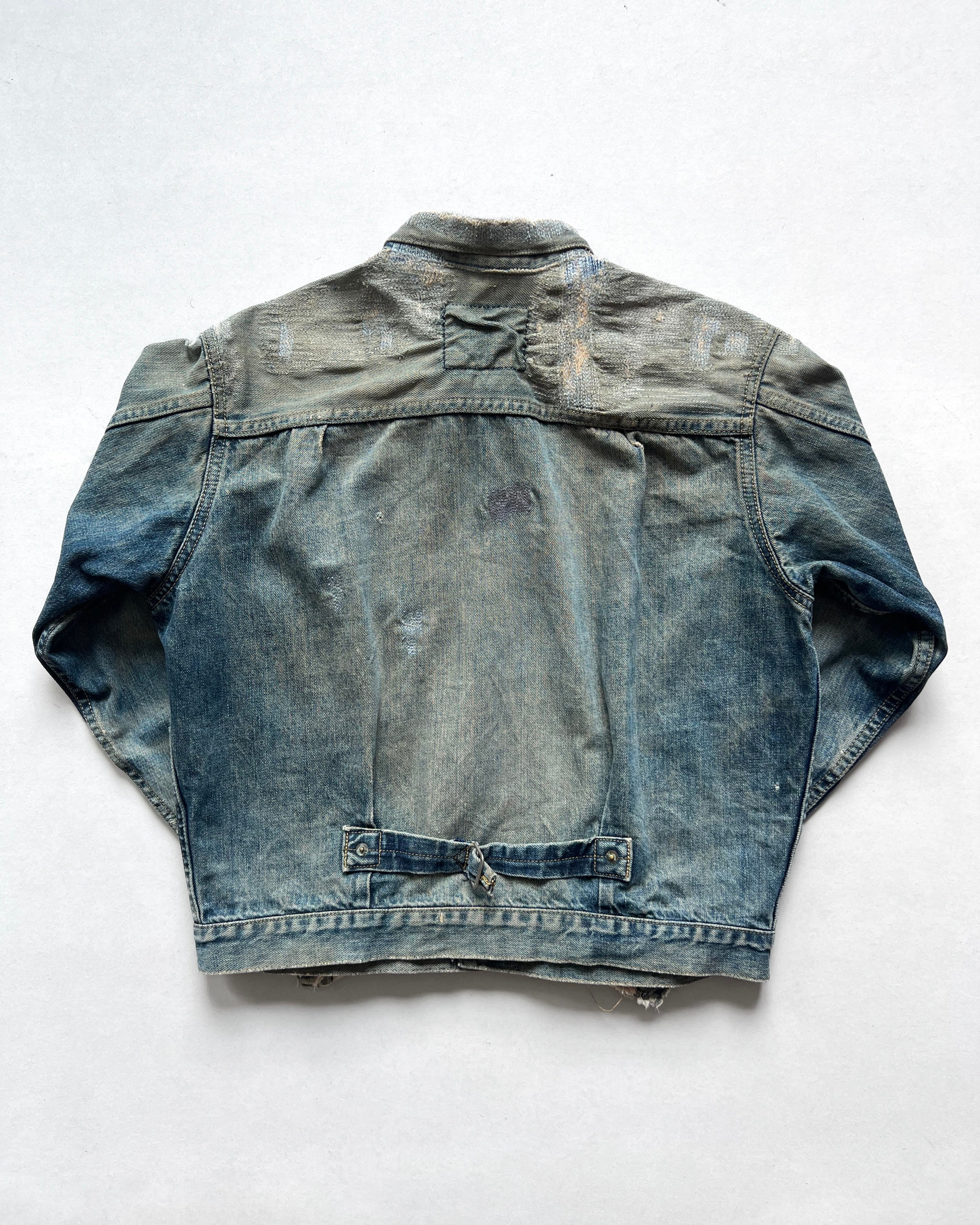 1990S FADED WASHED LEVI'S TYPE I SELVEDGE DENIM JACKET (M)