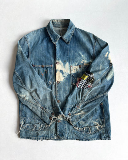 1940S FADED POWERHOUSE WORKER DENIM CHORE JACKET (L)