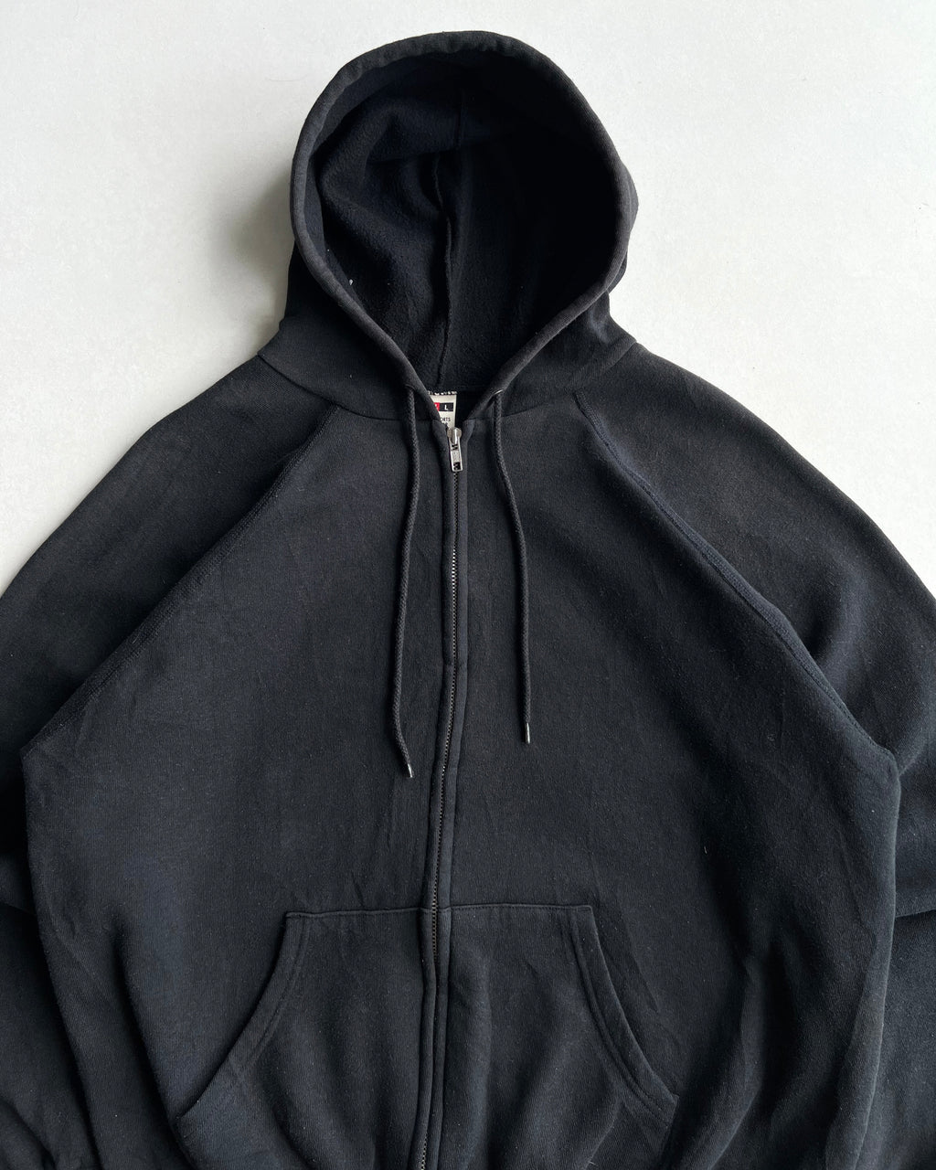 1990S BLACK BLANK ZIP-UP HOODIE (L)