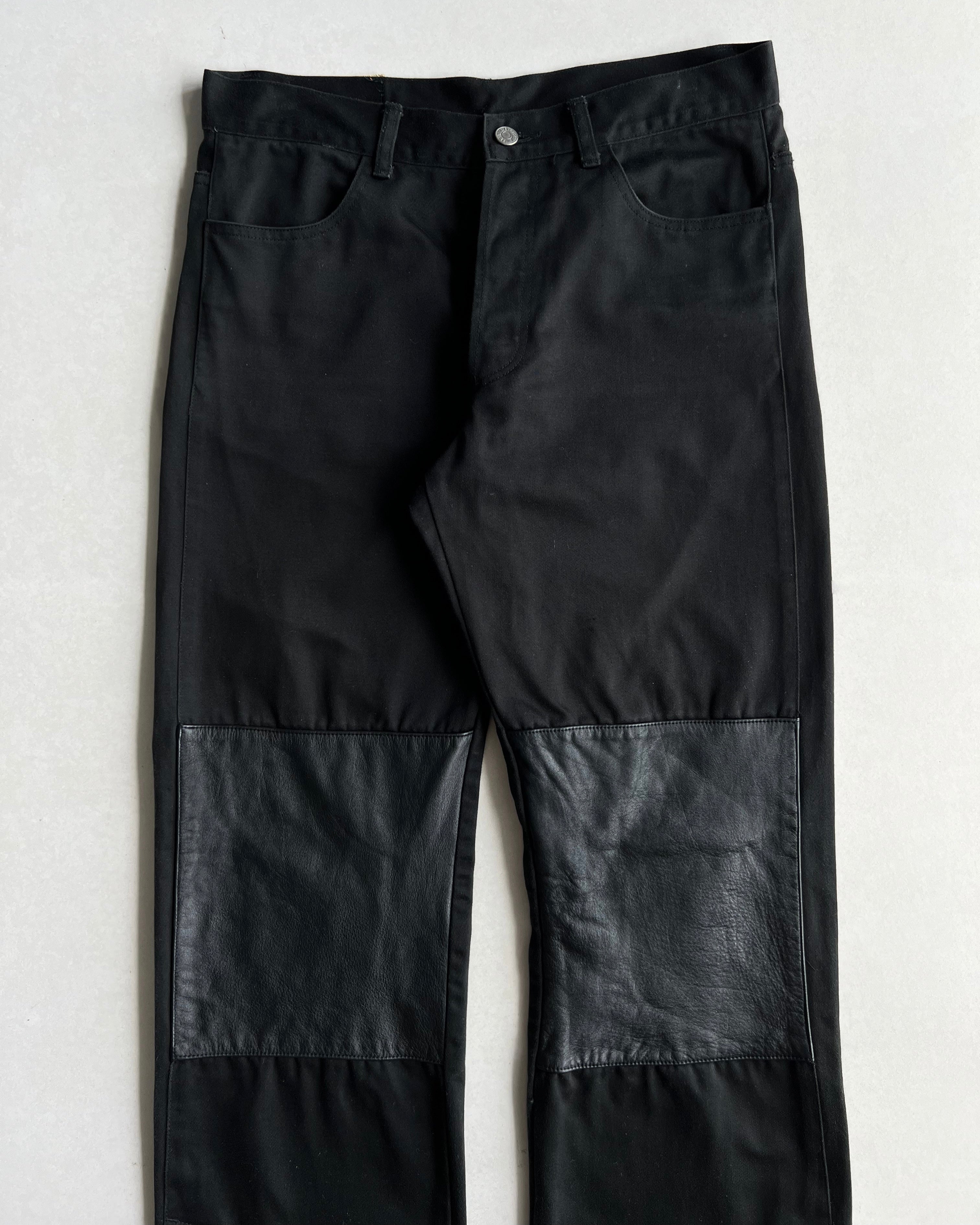 2000S BLACK LEATHER DOUBLE KNEE FLARE TROUSERS (32X32)