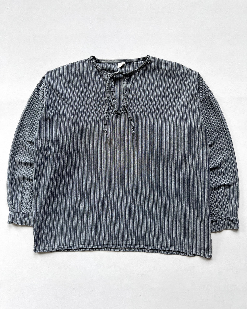 1960S FRENCH SALT & PEPPER STRIPES PULLOVER SHIRT (L)