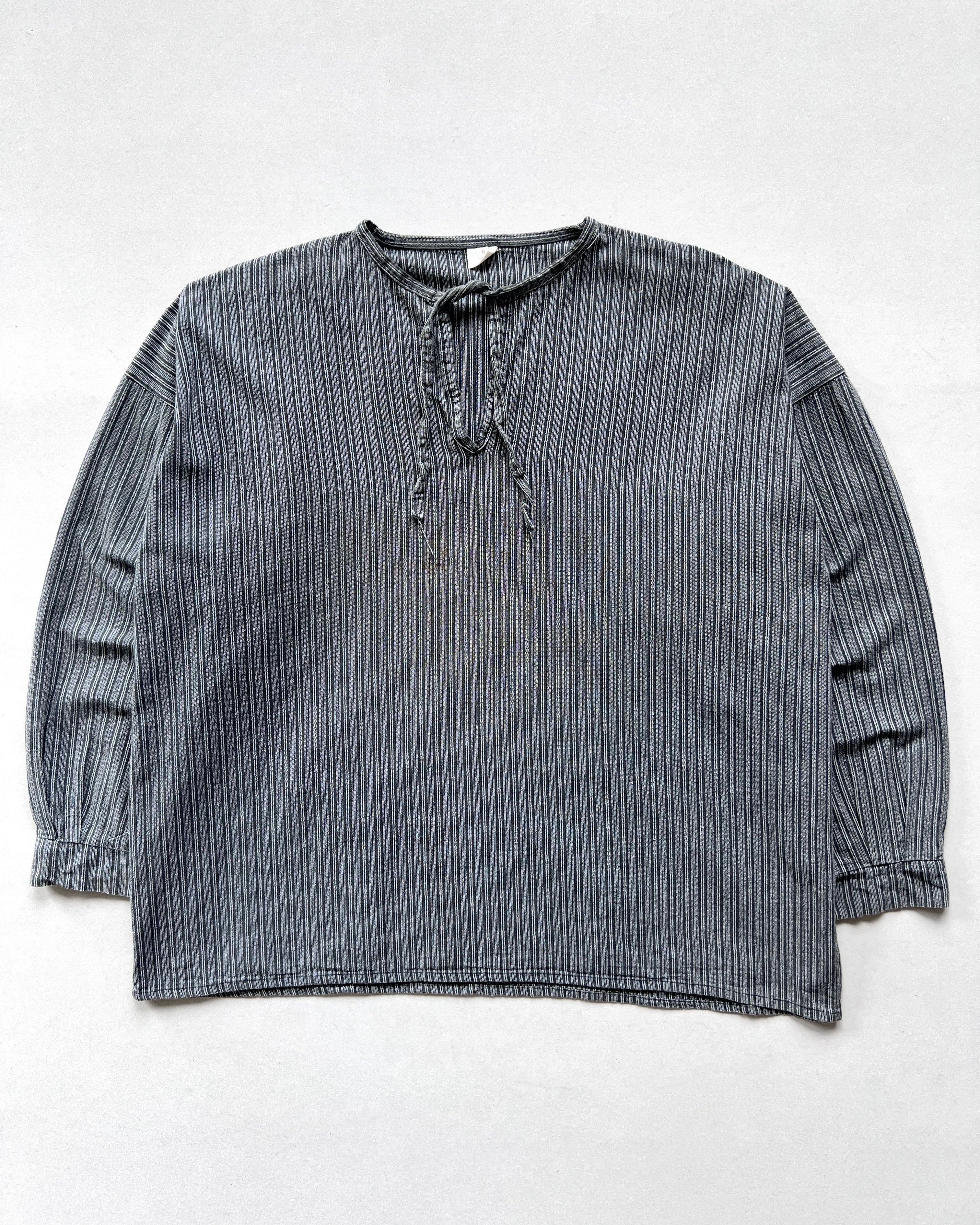 1960S FRENCH SALT & PEPPER STRIPES PULLOVER SHIRT (L)