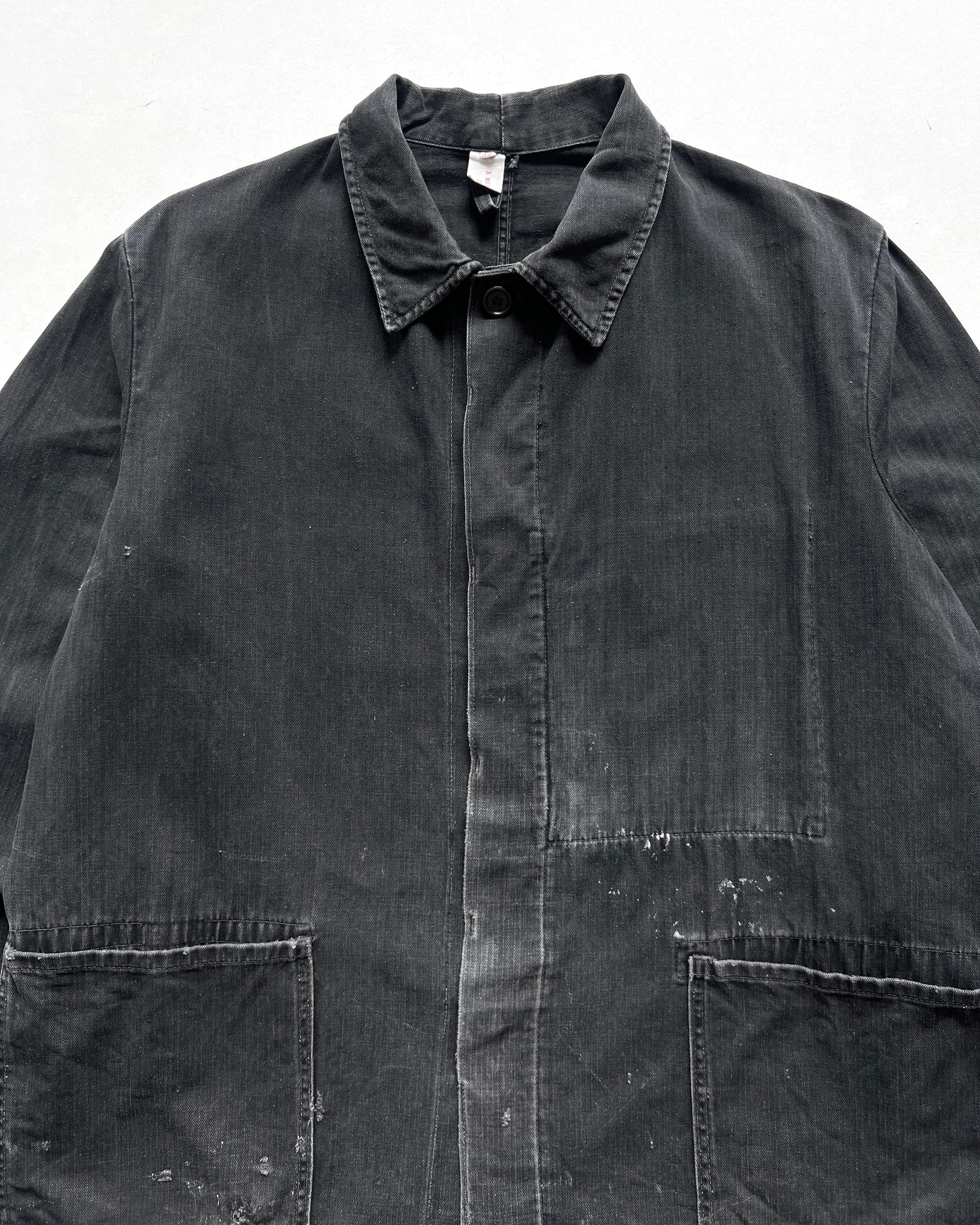 1960S FADED BLACK GERMAN HBT WORK JACKET (L)