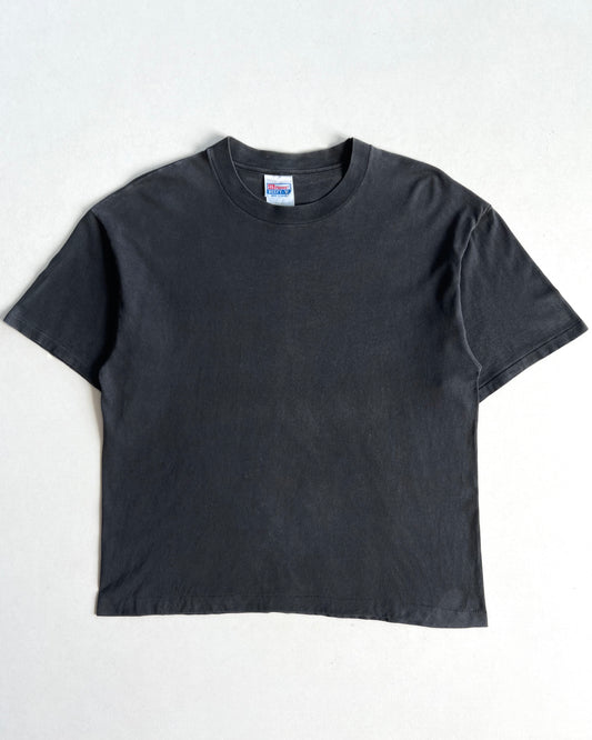 1990S FADED BLACK HANES SINGLE STITCH BLANK TEE (L)