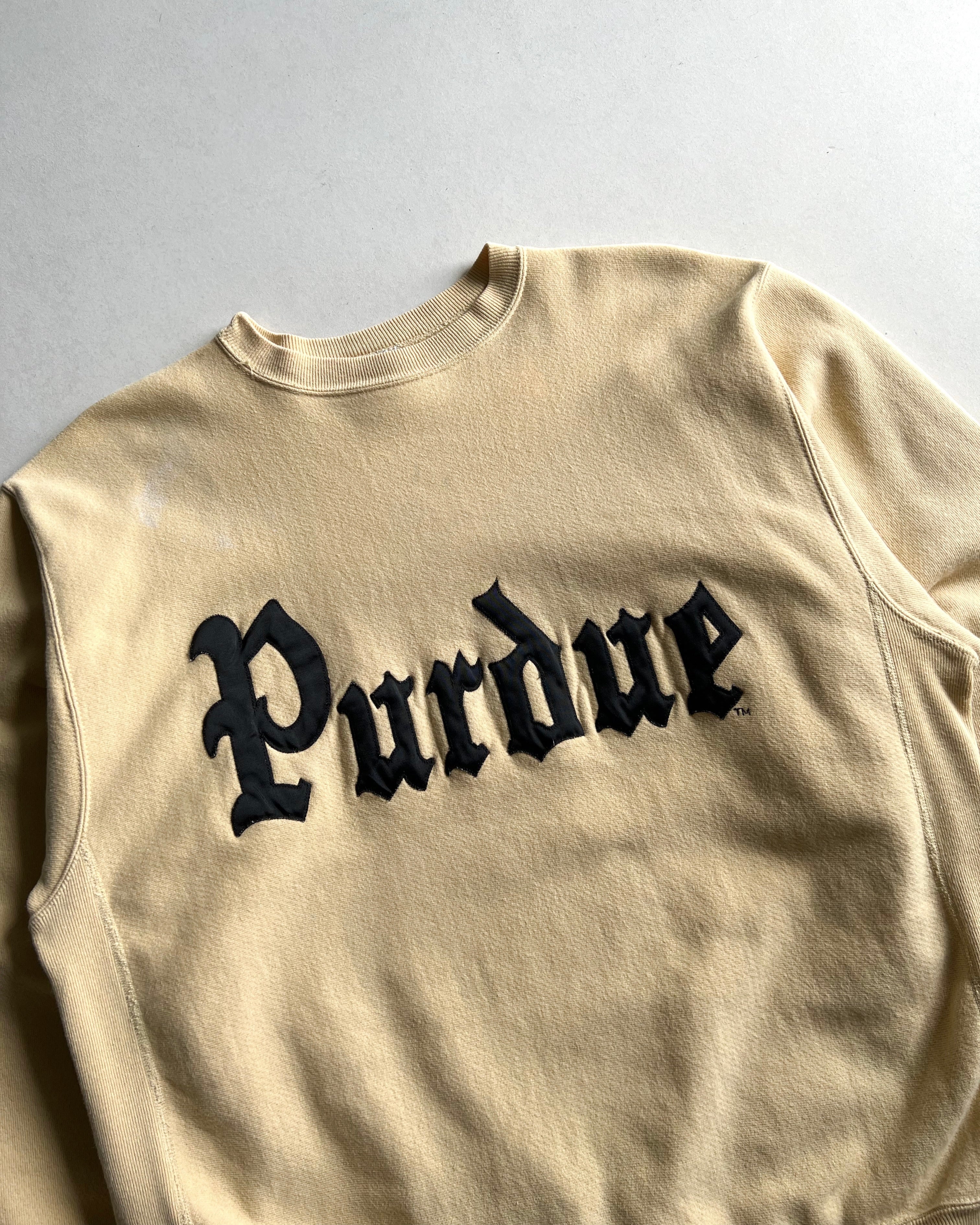 1990S YELLOW CHAMPION 'PURDUE' REVERSE WEAVE SWEATSHIRT (XL)
