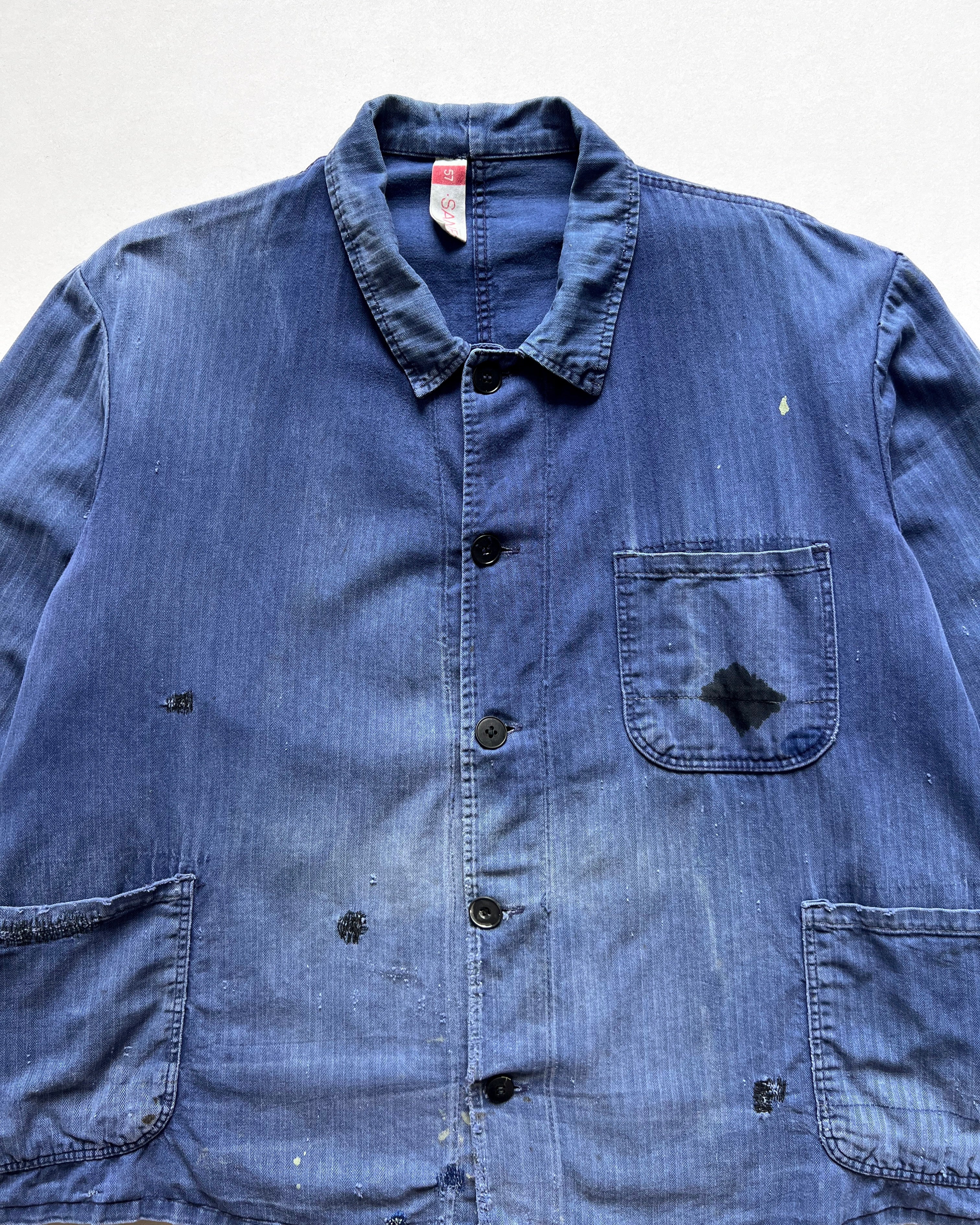 1960S SUN FADED HBT FRENCH WORK CHORE JACKET (L)