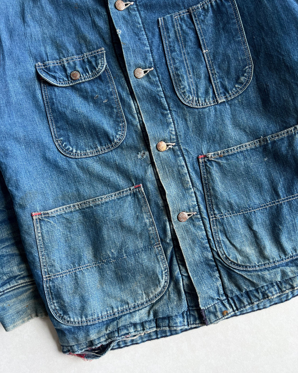 1950S FADED DENIM WORK CHORE JACKET (M/L)