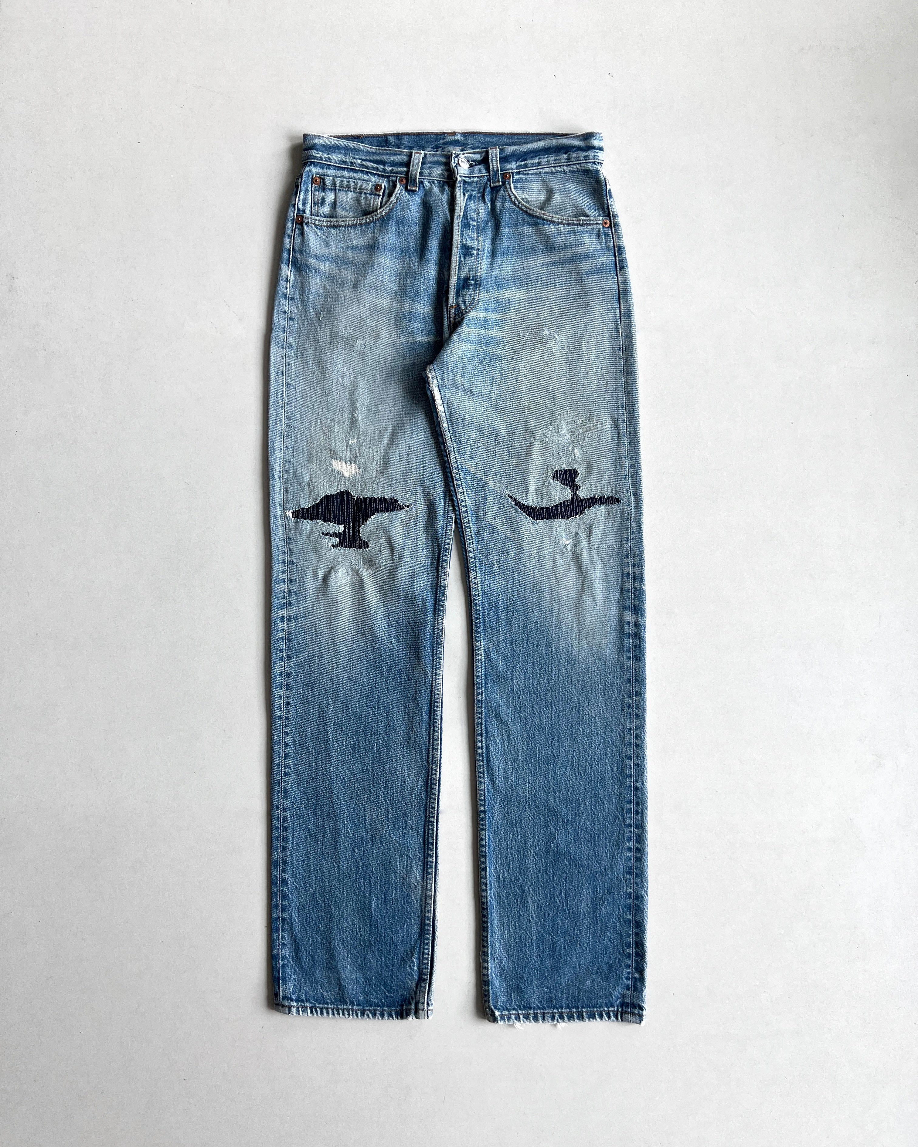 1980S FADED WASHED LEVI'S 501 REPAIRED JEANS (31)