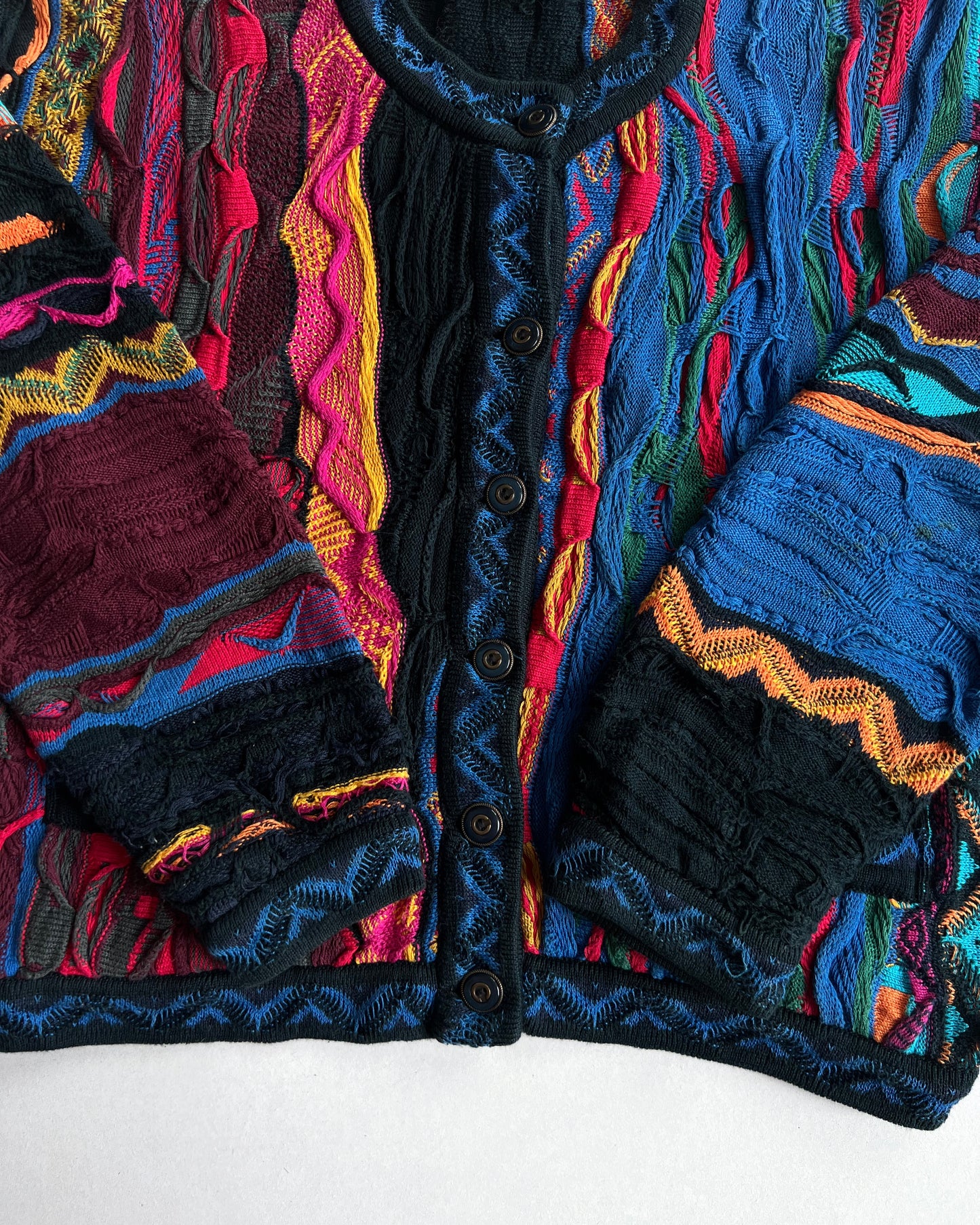 1990S MULTICOLOUR COOGI KNIT CARDIGAN (M)