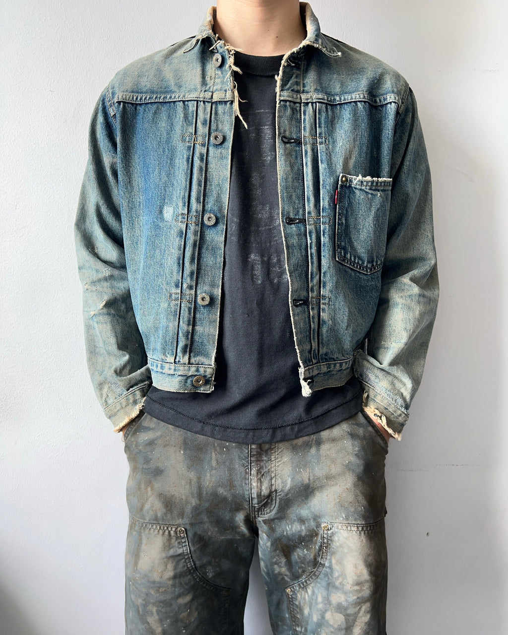 1990S FADED WASHED LEVI'S TYPE I SELVEDGE DENIM JACKET (M)