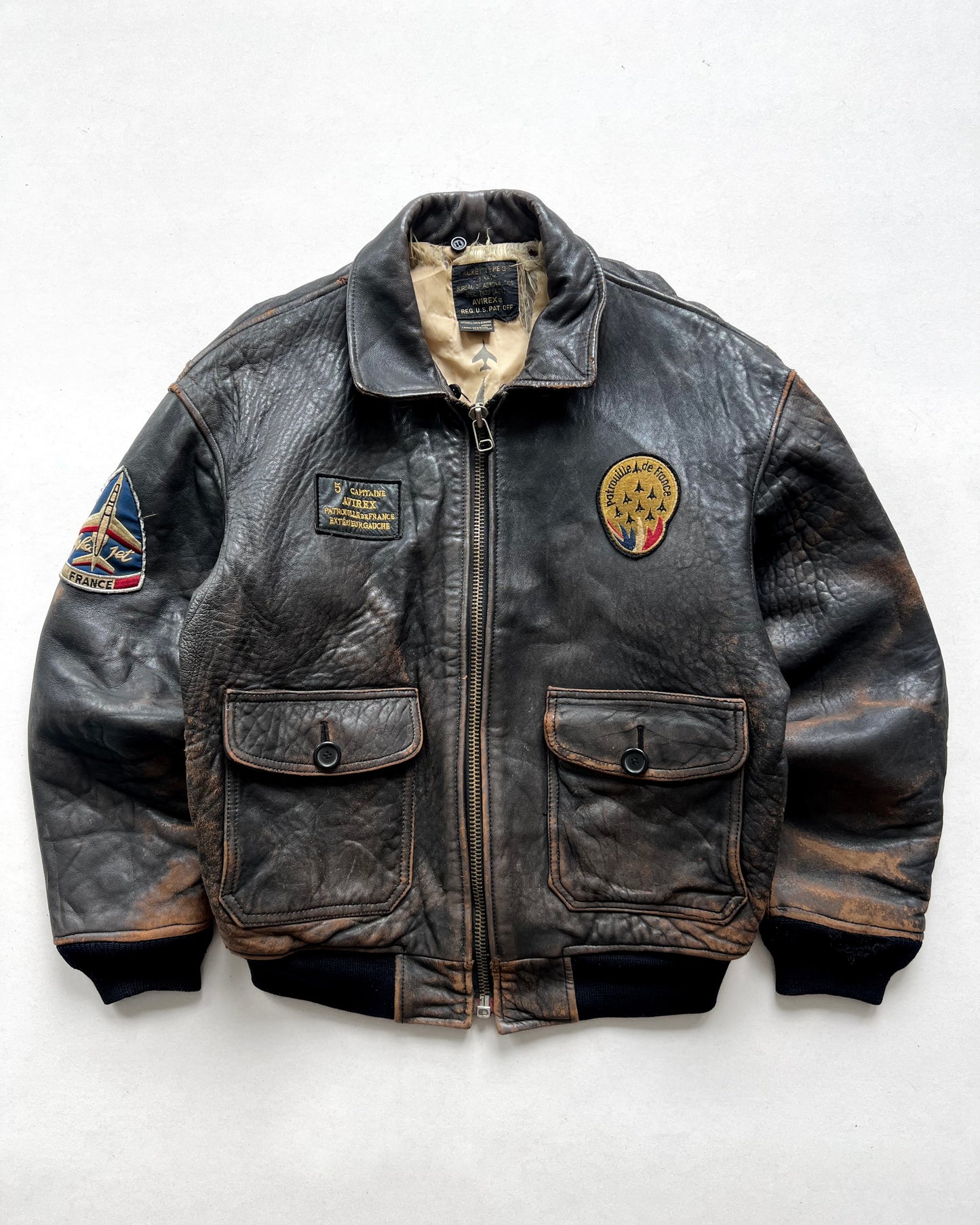 1980S AVIREX 'PATROUILLE DE FRANCE' TYPE G-1 FLIGHT LEATHER JACKET (L)