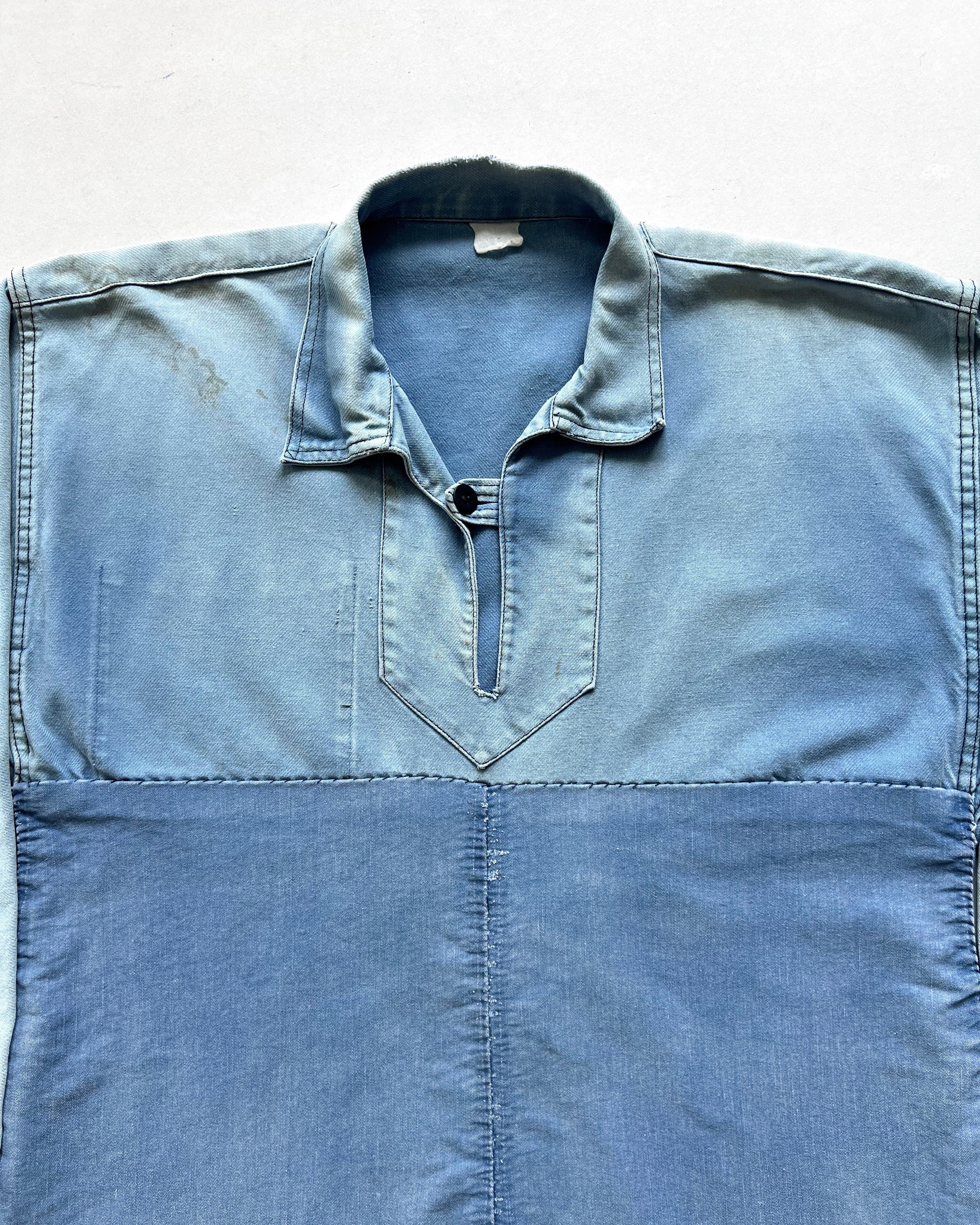 1960S FADED INDIGO FRENCH REPAIRED SMOCK (M)