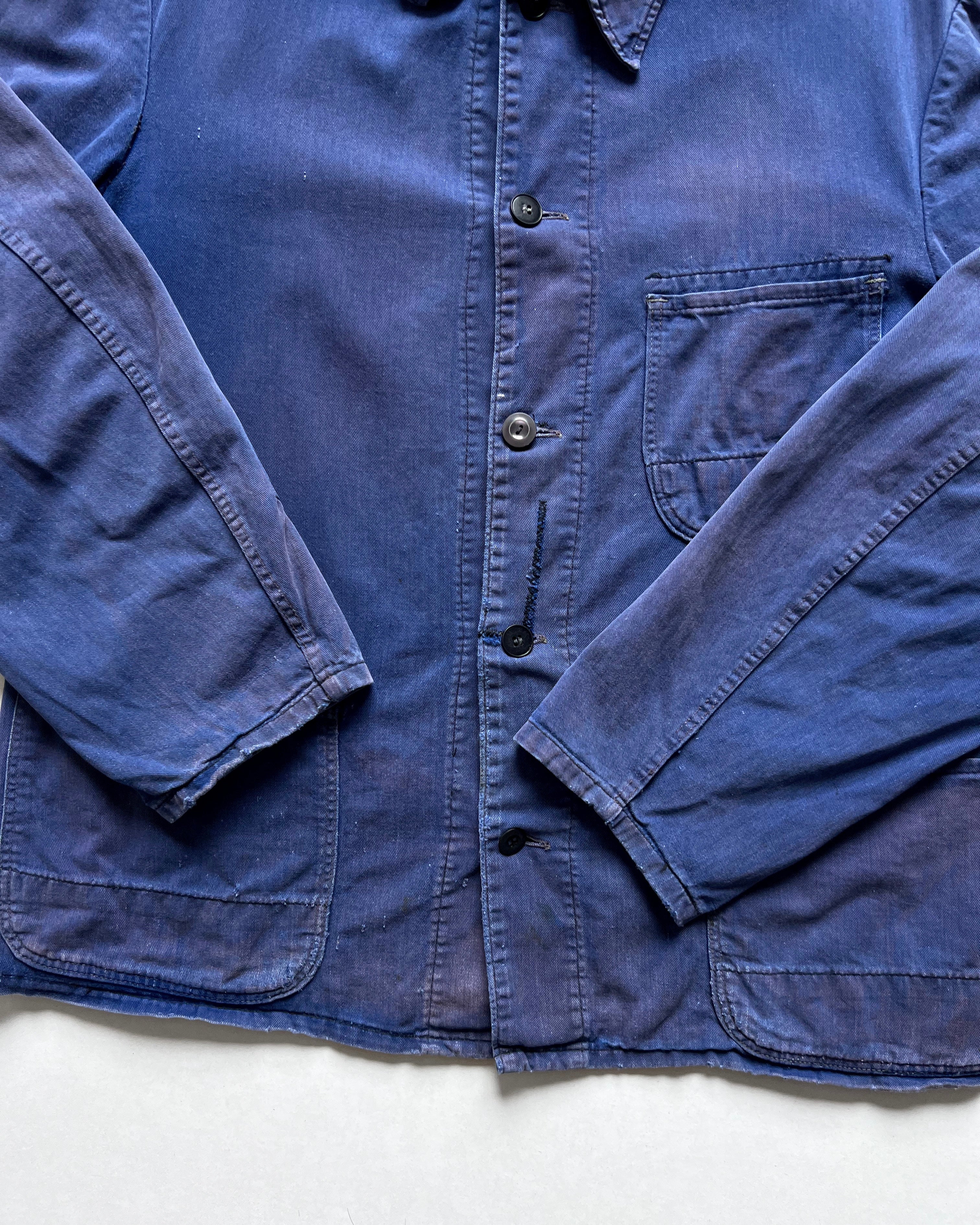 1960S SUN FADED FRENCH WORK CHORE JACKET (L)
