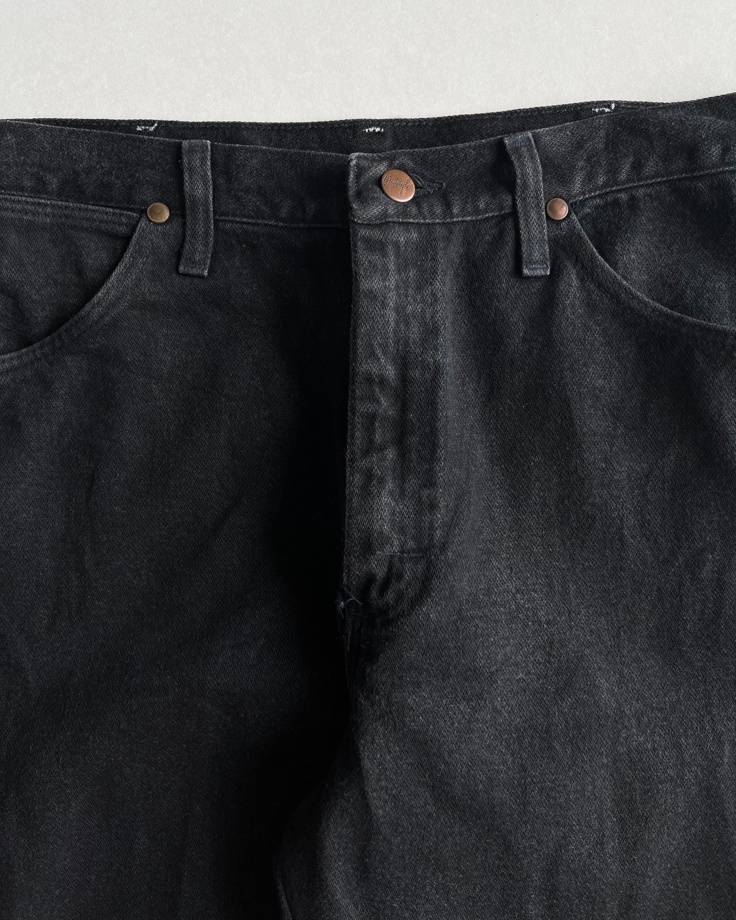 1970S BLACK WRANGLER FLARE JEANS (34X30)