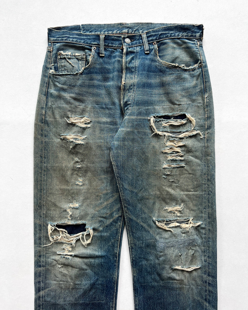 1960S LEVI'S 501 BIG E SELVEDGE REPAIRED JEANS (35)