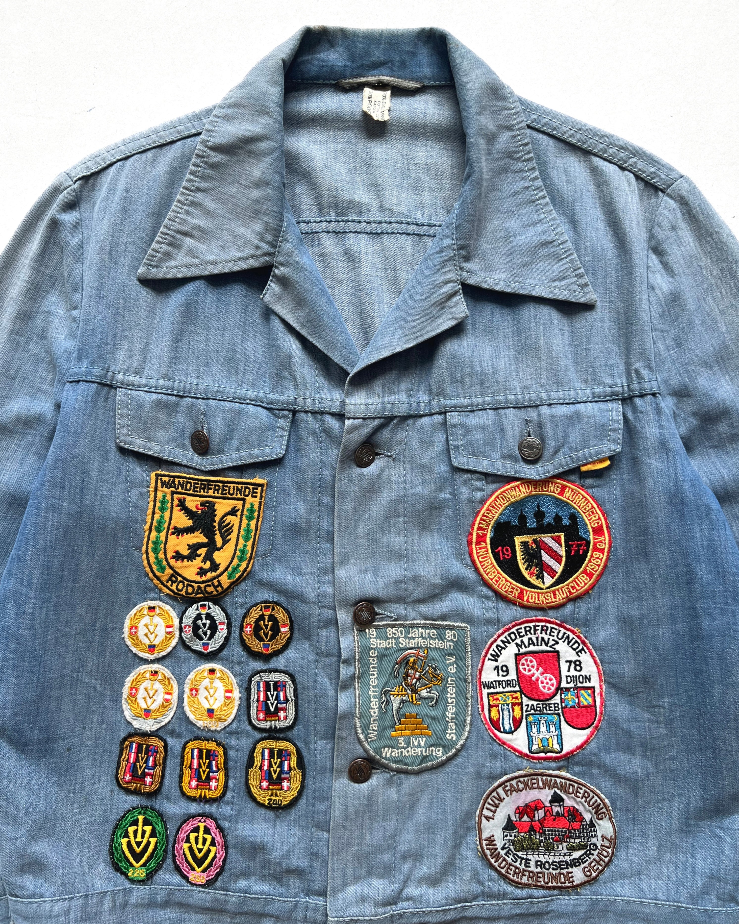 1970S GERMAN HIKING CLUB PATCHES DENIM JACKET (L)