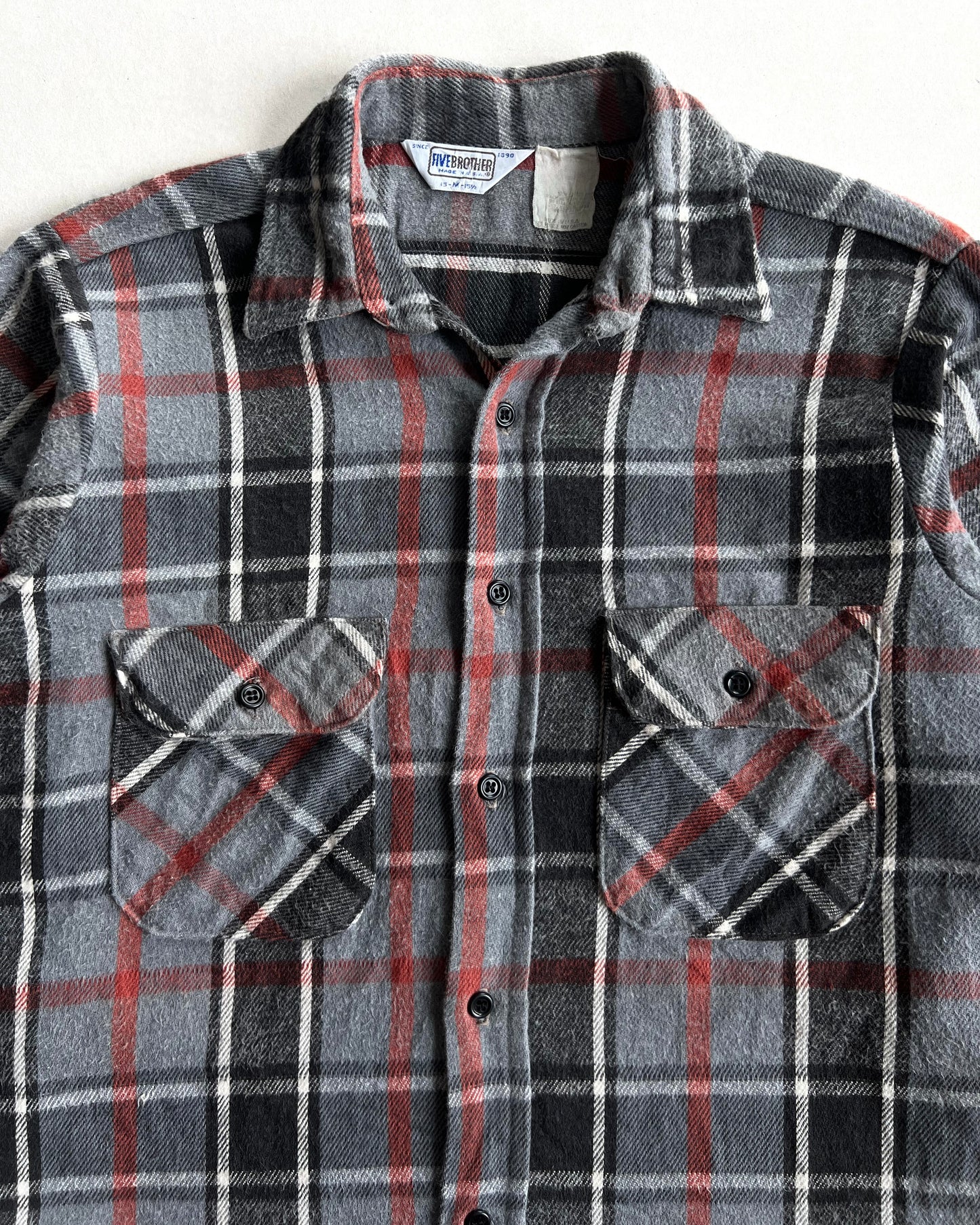 1970S FIVE BROTHER GREY PLAID FLANNEL (M)