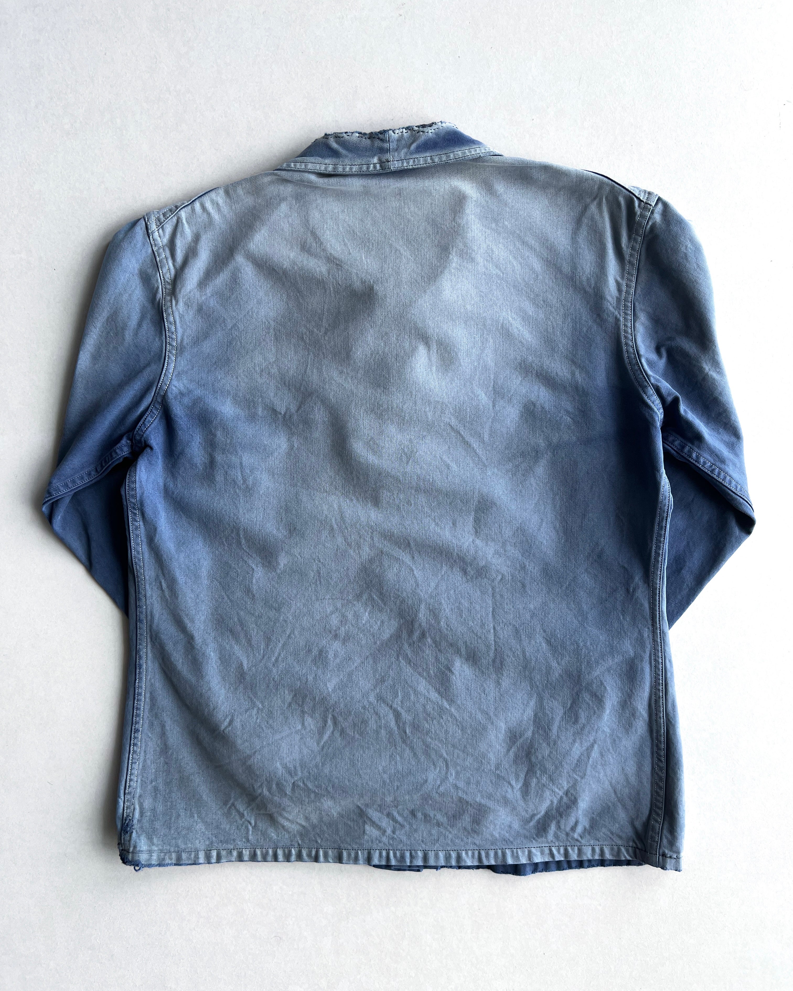 1950S FADED ROUND COLLAR FRENCH WORK CHORE JACKET (M)